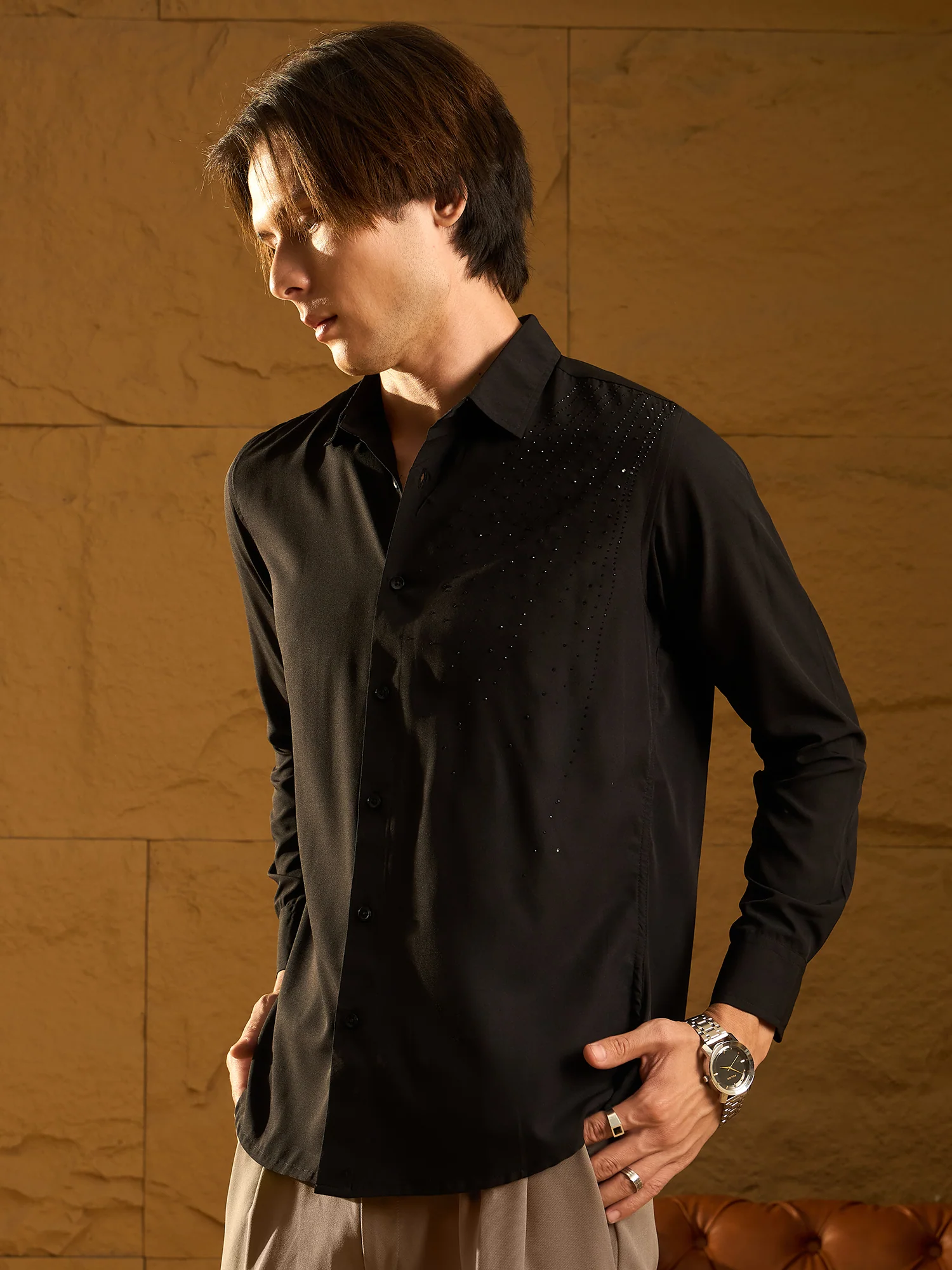 Black: Full Sleeves Partywear Shirt