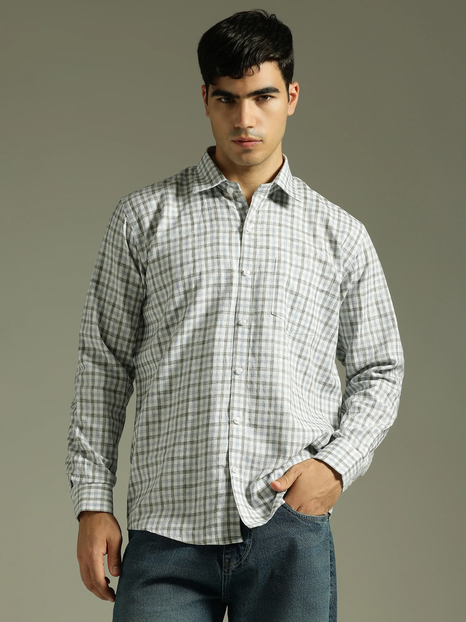 Blue & White: Full Sleeves Checkered Shirt