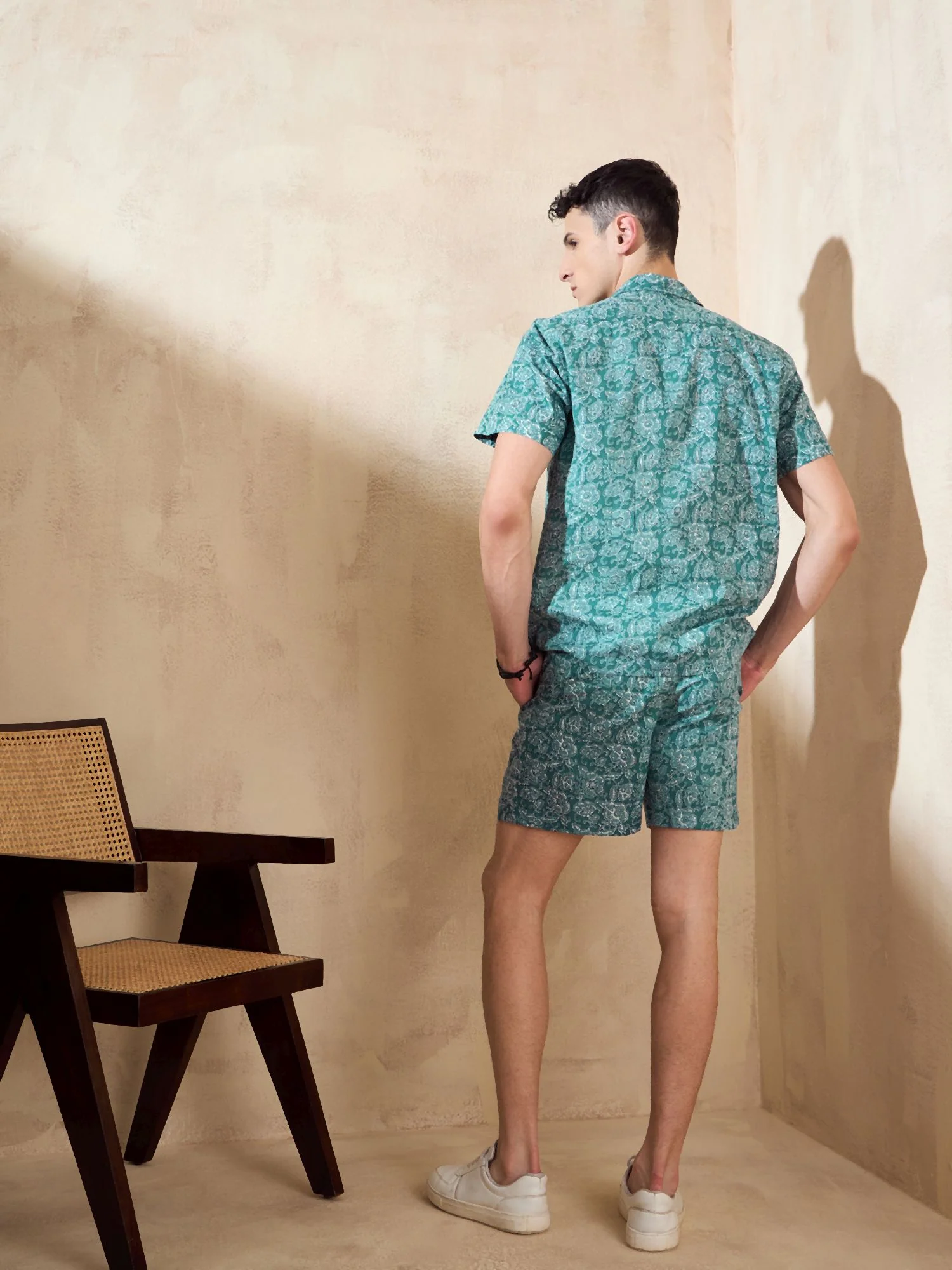 Men's Green Block Printed Coord Set | Printed Shirt With Shorts