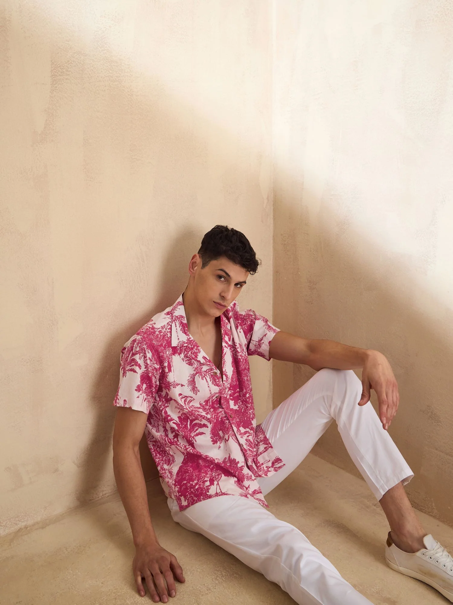 Off White & Red: Half Sleeves Tropical Printed Shirt