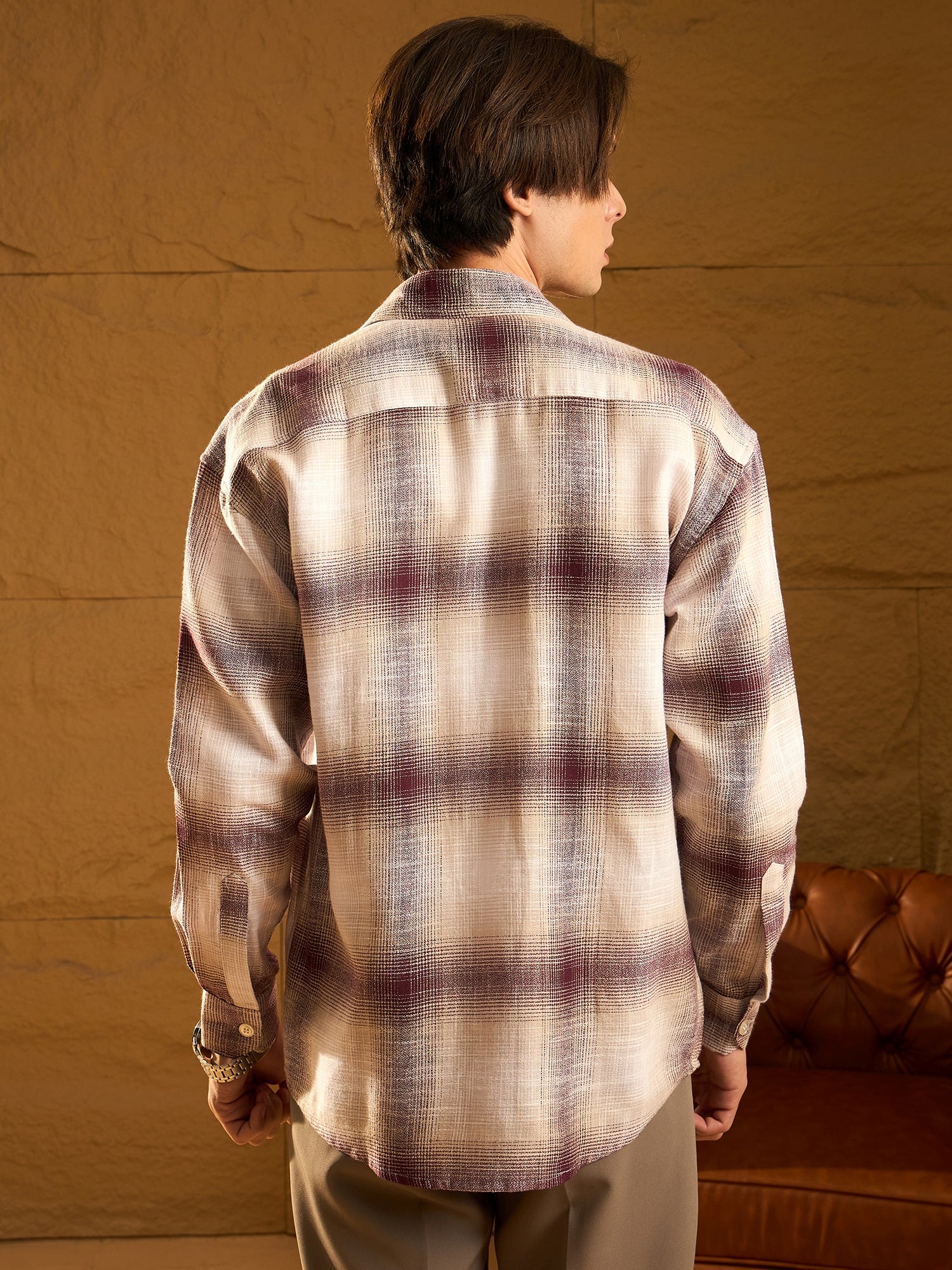 Double Pocket Drop Shoulder Oversized Cotton Checked Shacket