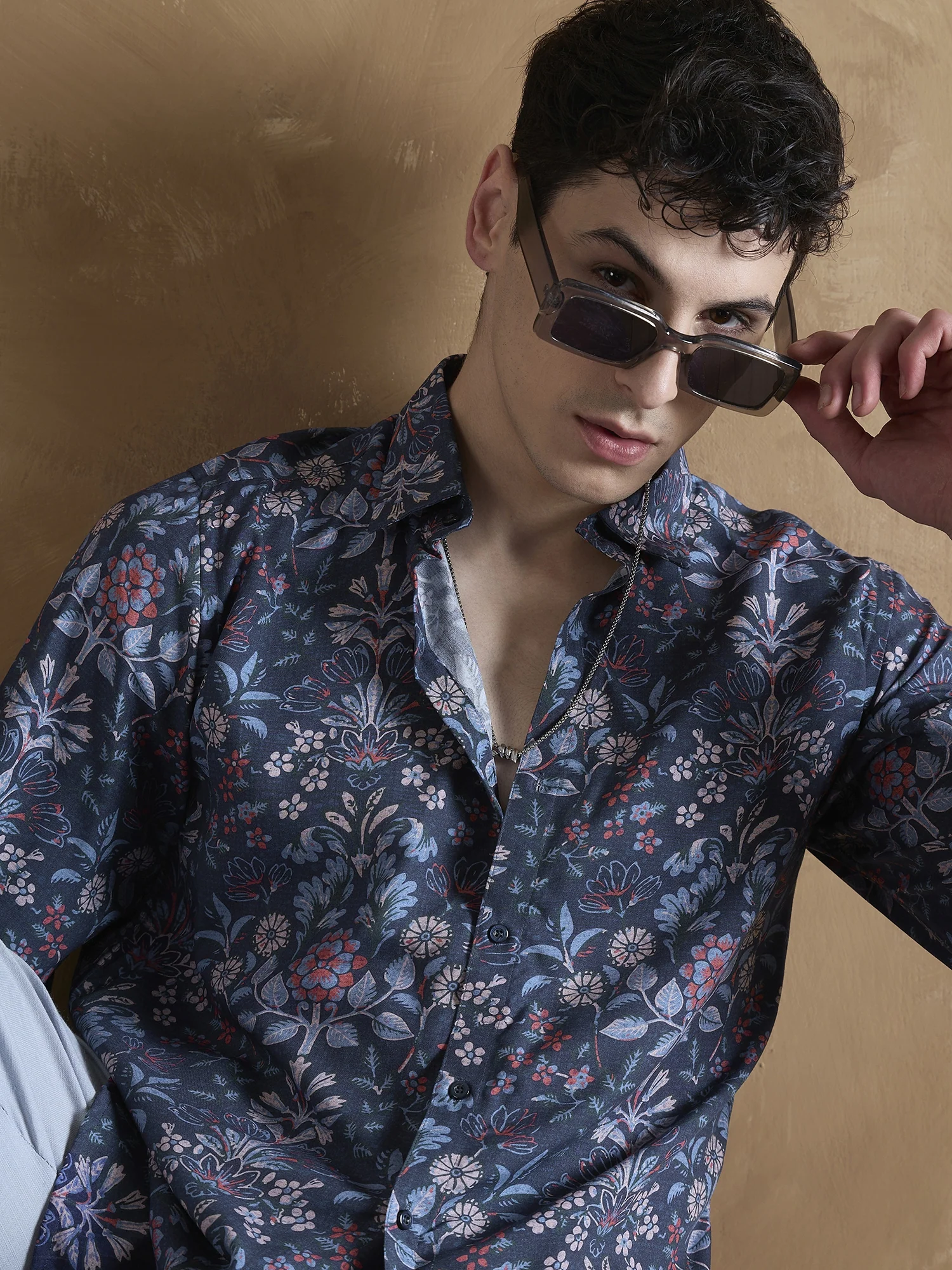 Blue: Half Sleeves Floral Printed Shirt