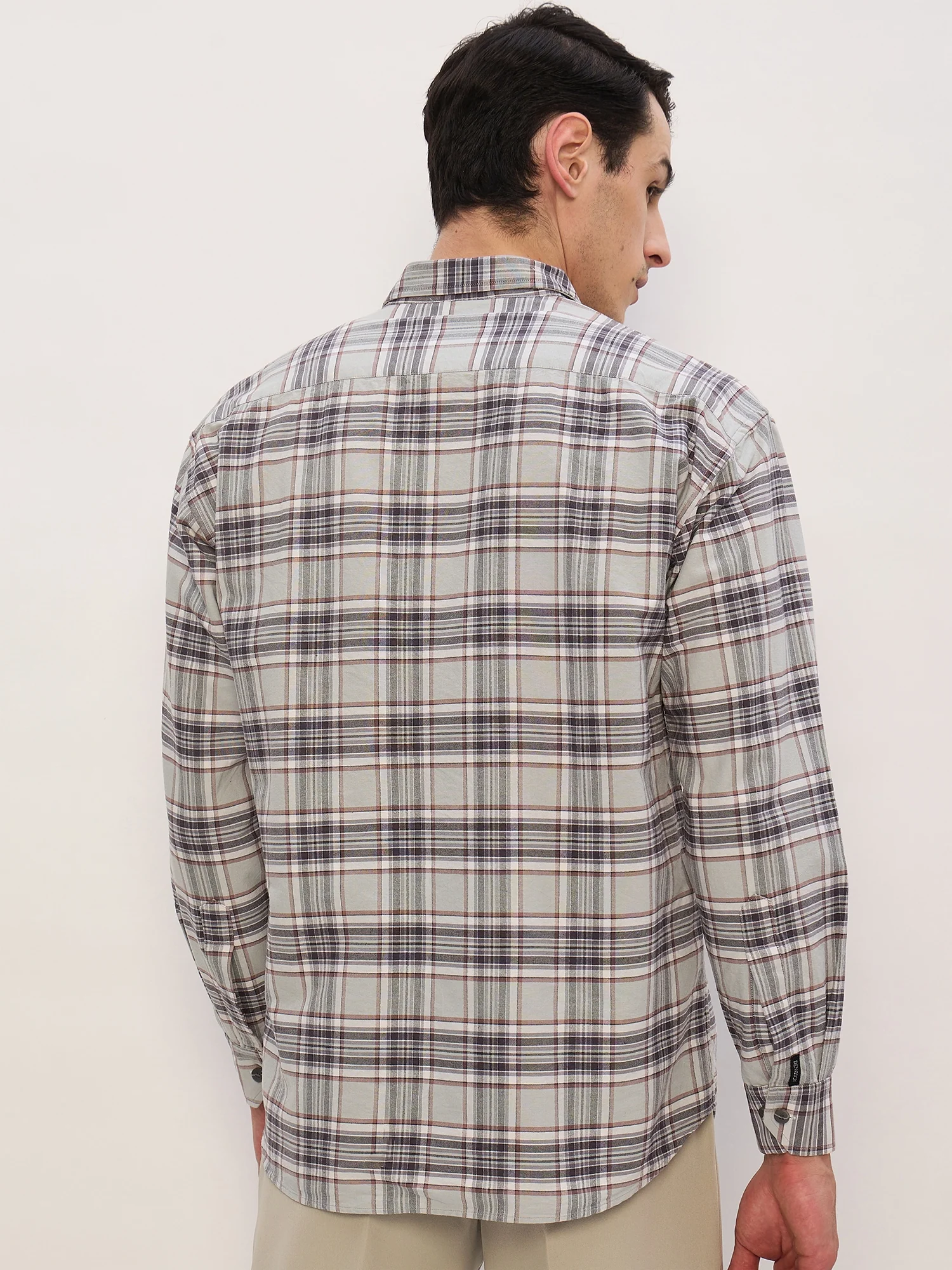 Mint & Grey: Full Sleeves Double Pocket Checkered Shirt