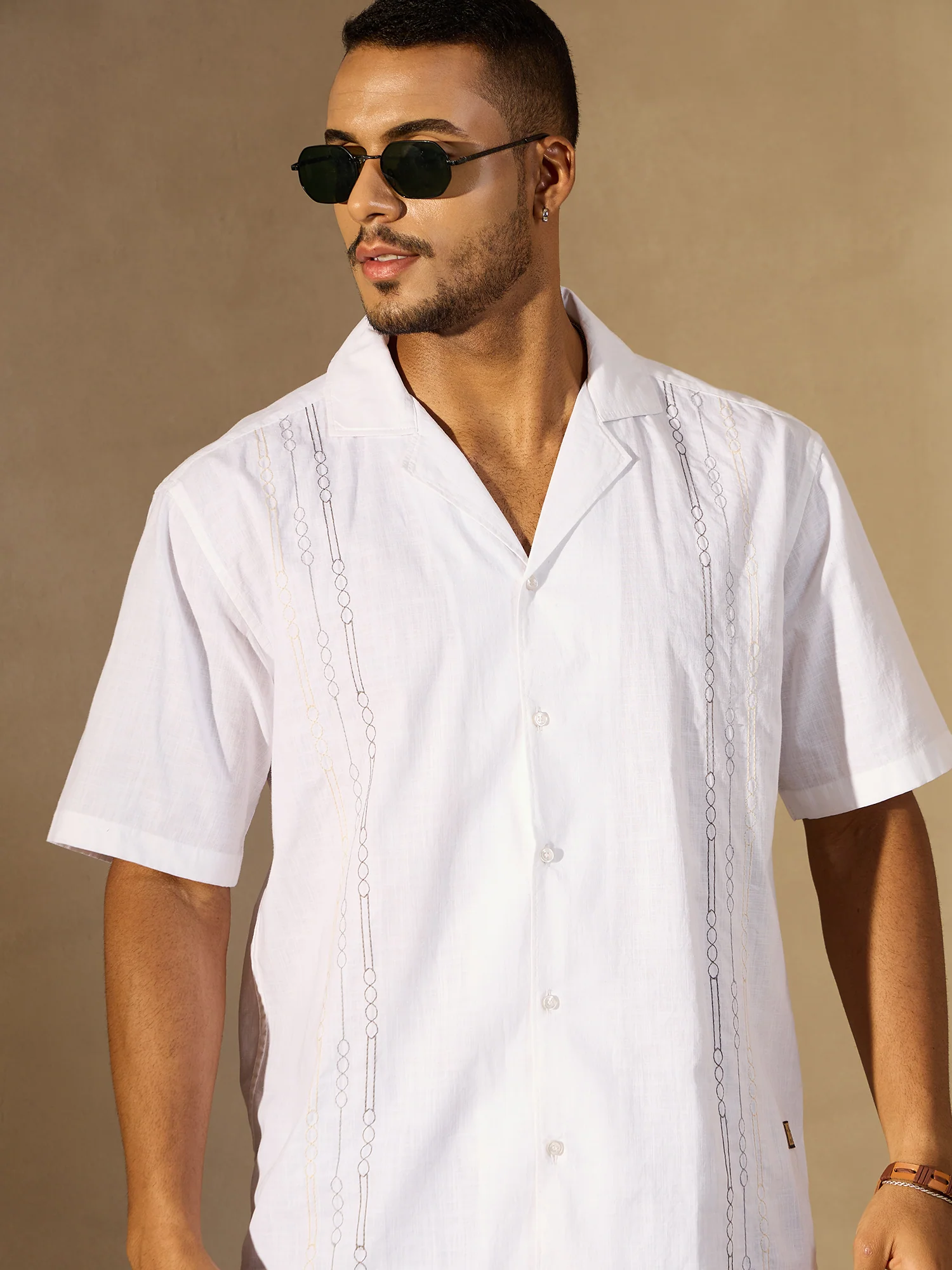 White: Half Sleeves Embroidered Shirt