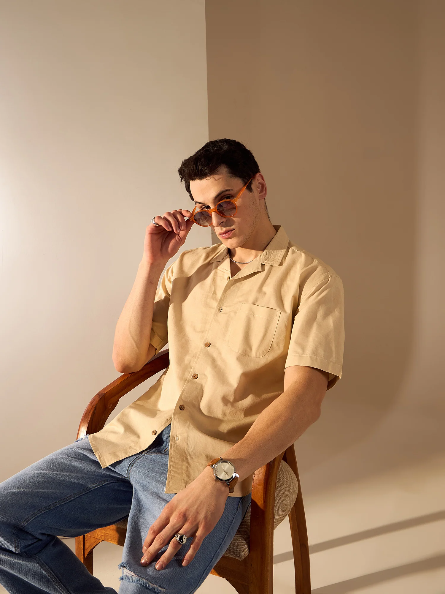 Beige: Half Sleeves Sustainable Hemp Oversize Shirt