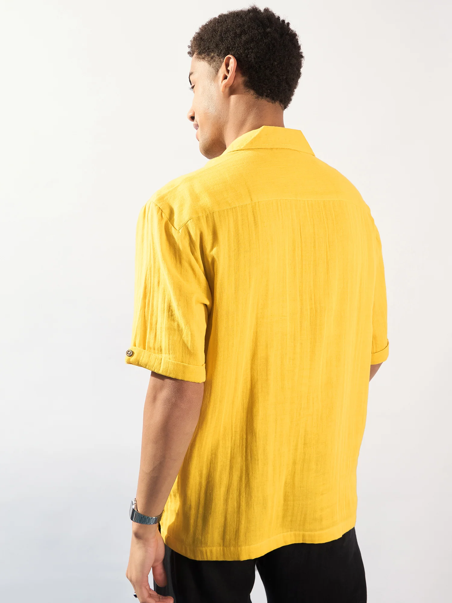 Yellow: Half Sleeves Muslin Oversized Kurta Shirt