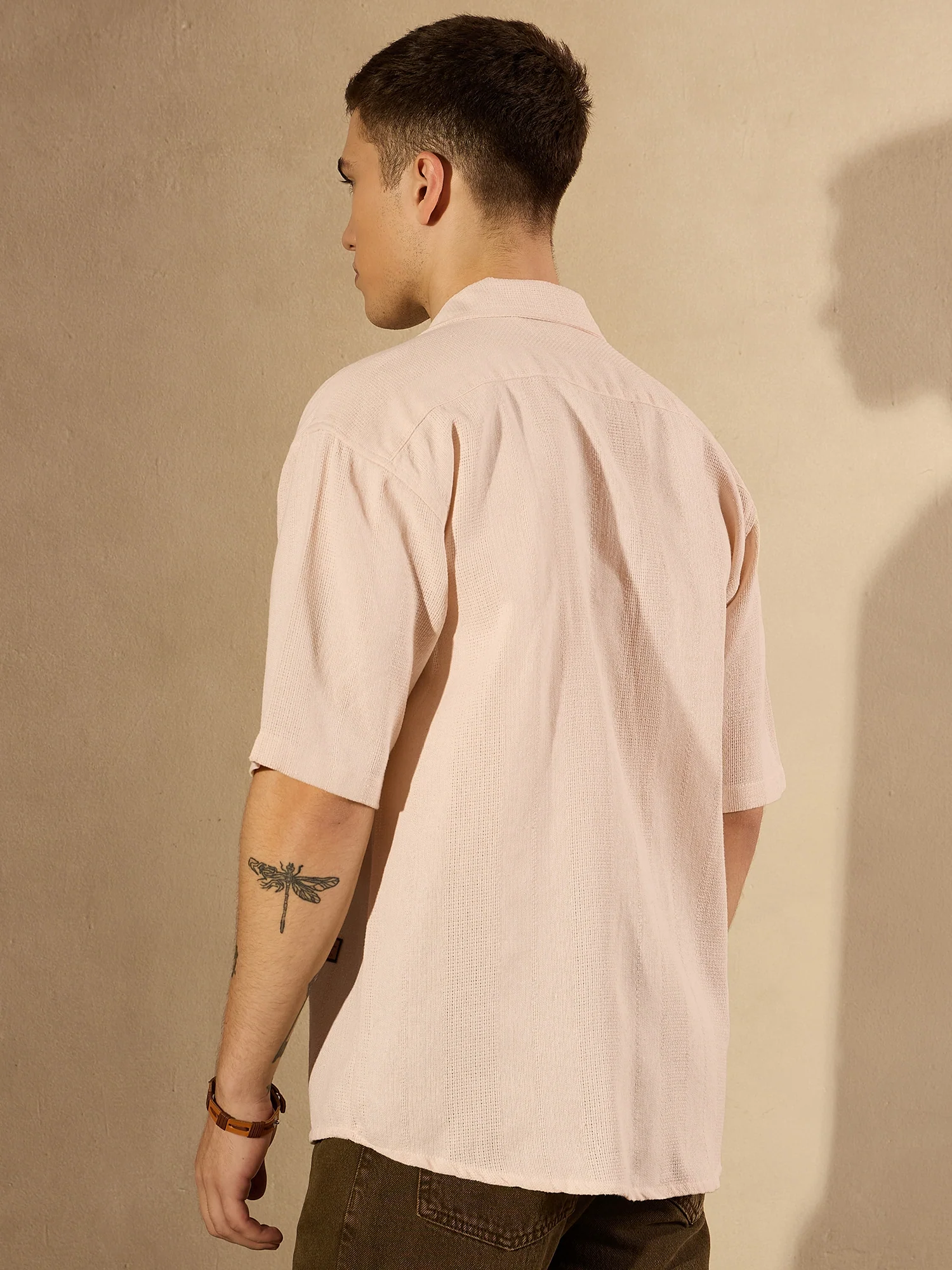 Beige:Half Sleeves Oversized Casual Shirt