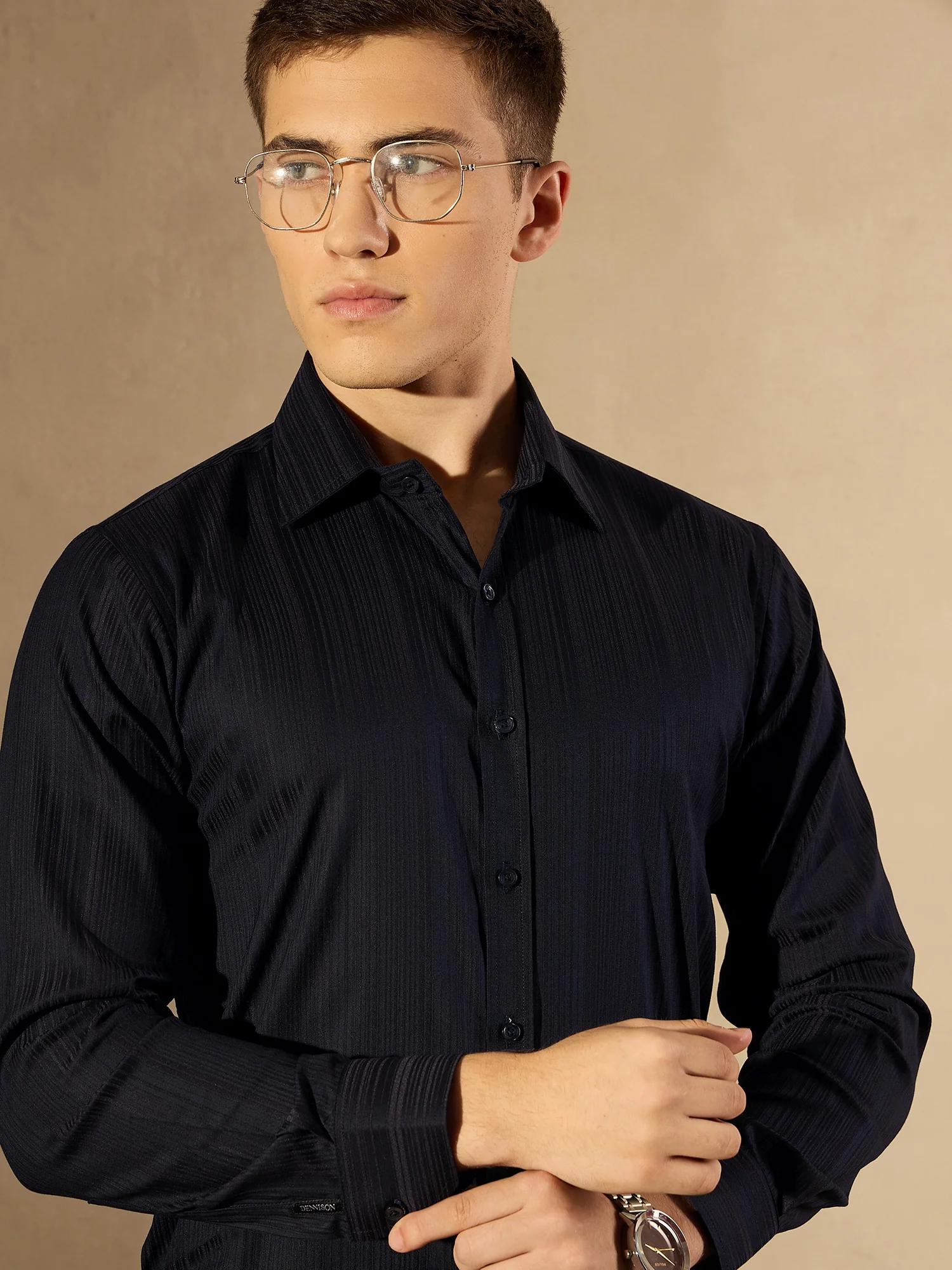 Navy Blue: Striped Formal Shirt