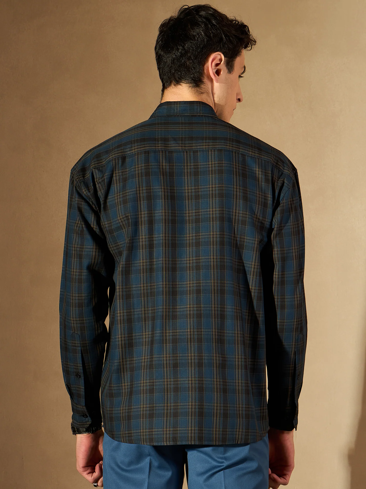 Teal & Dark Blue Double Pocket Checked Shirt