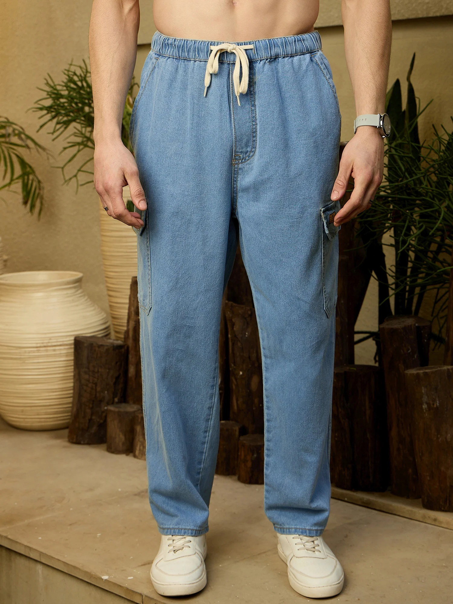 Light Blue: Korean Baggy Cargo Jeans