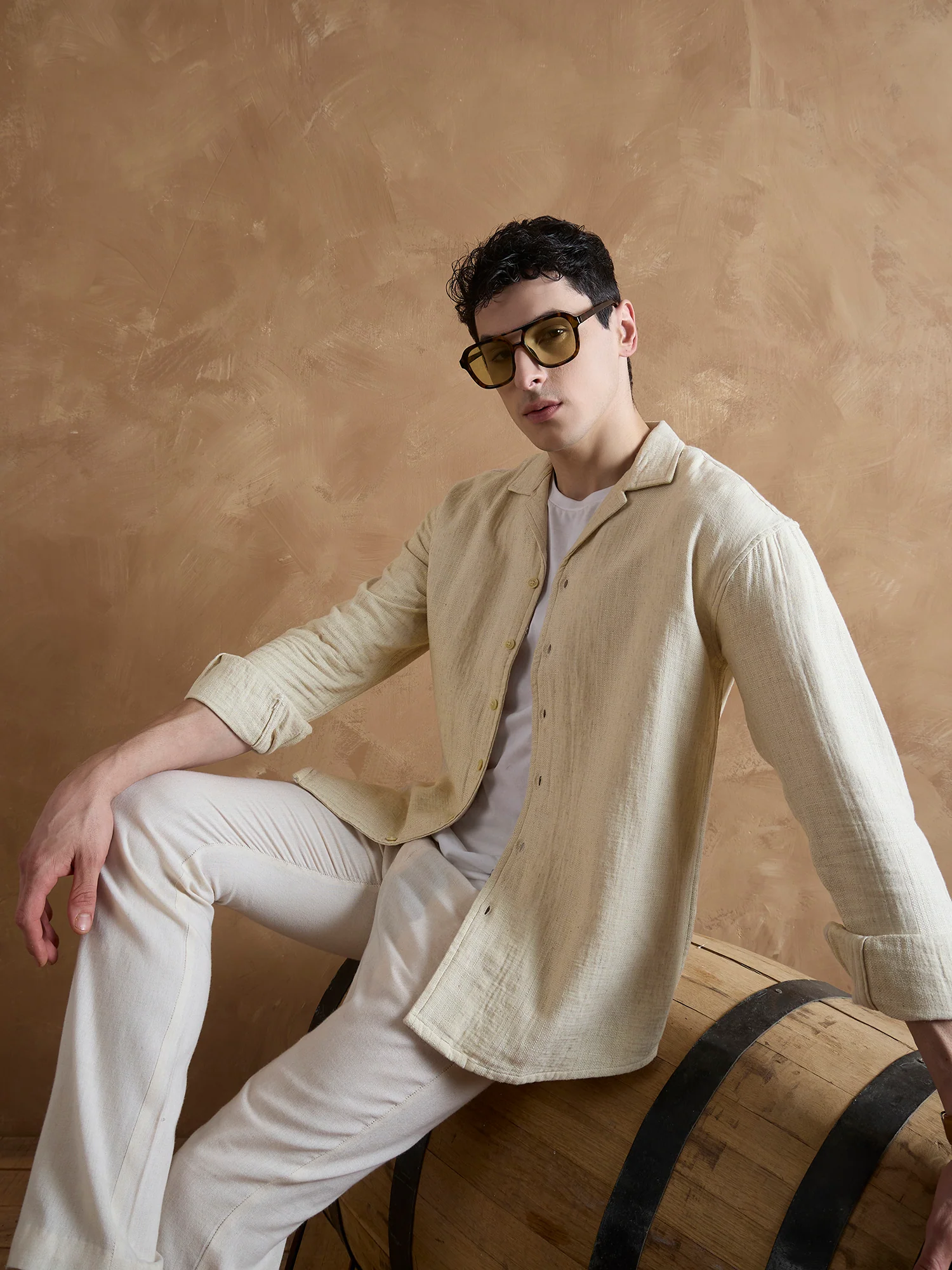 Beige: Full Sleeves Muslin Shirt
