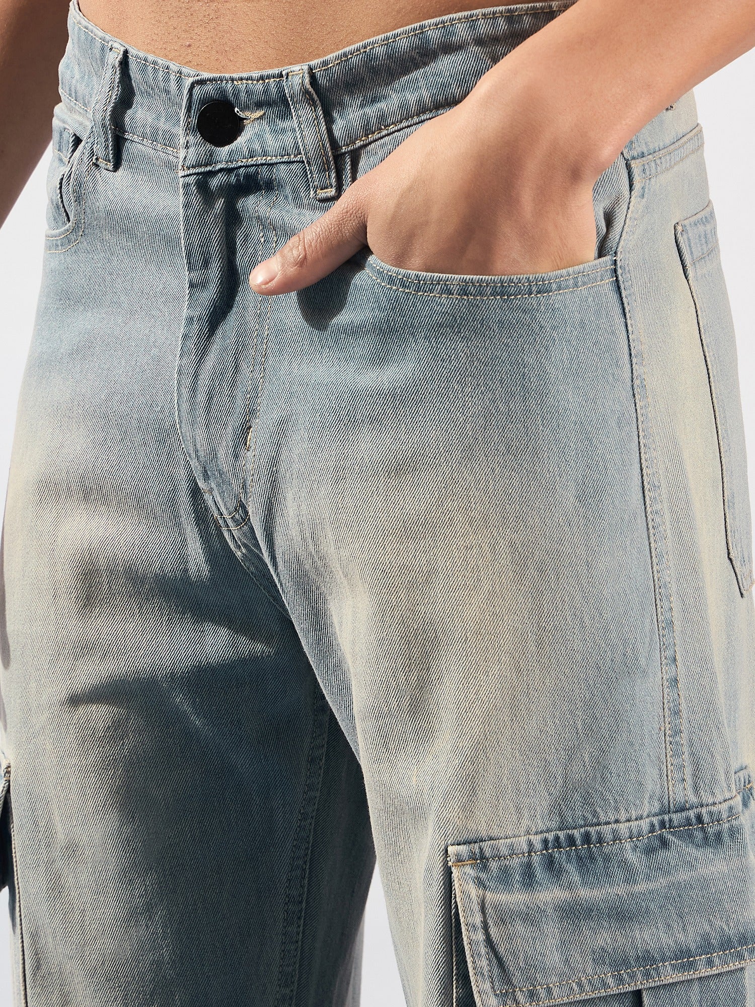 Blue: Korean Baggy Fit Cargo Jeans