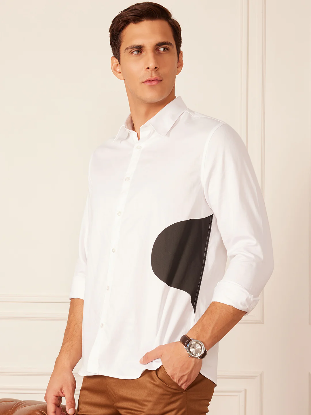 White: Full Sleeves Abstract Printed Party Shirt