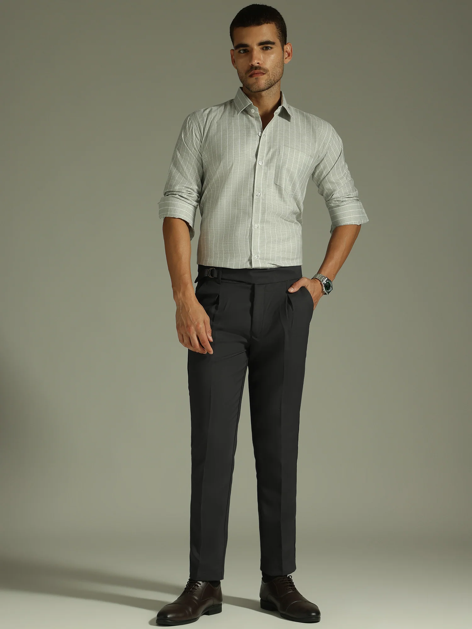 Dark Grey: Adjustable Fastening Neopolitan Trouser