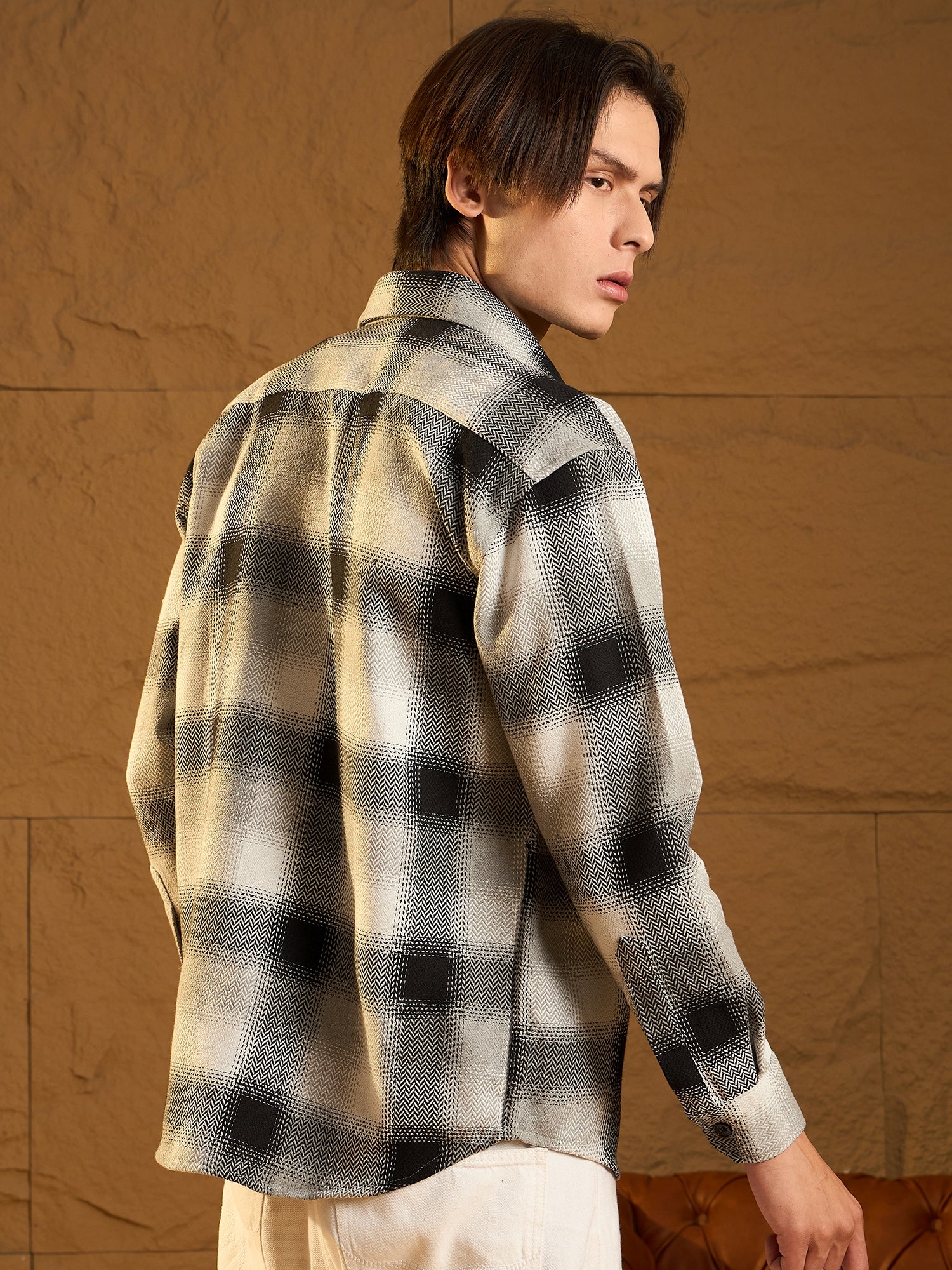 Black & Grey: Oversized Cotton Checked Shacket