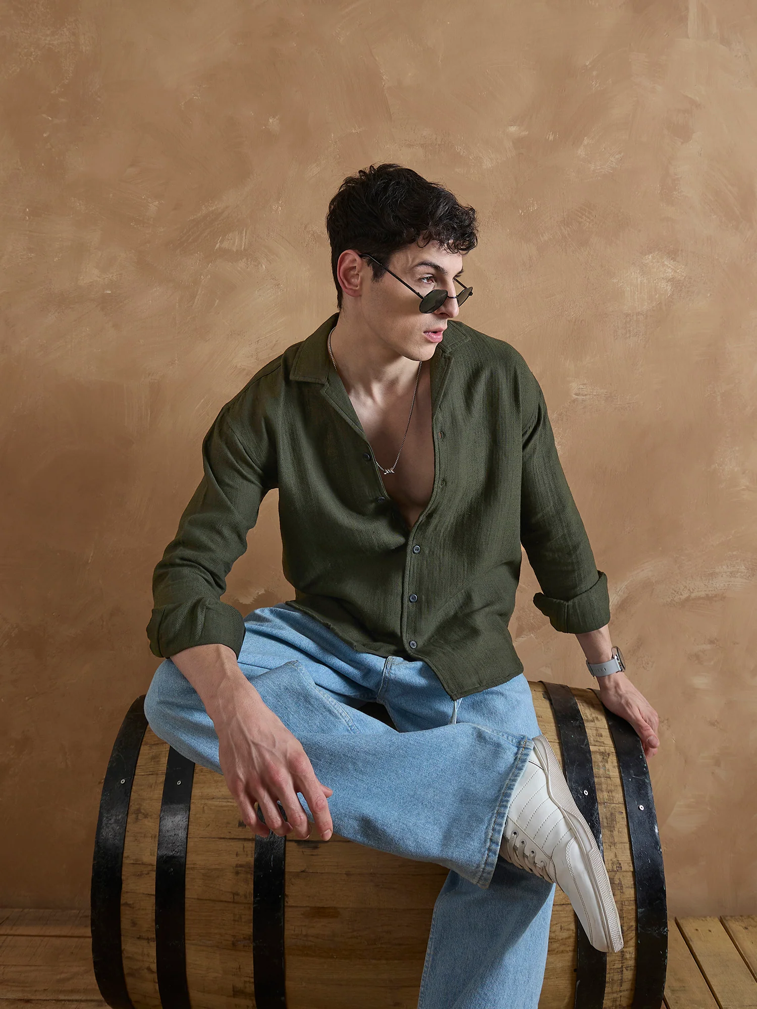Olive: Full Sleeves Muslin Shirt