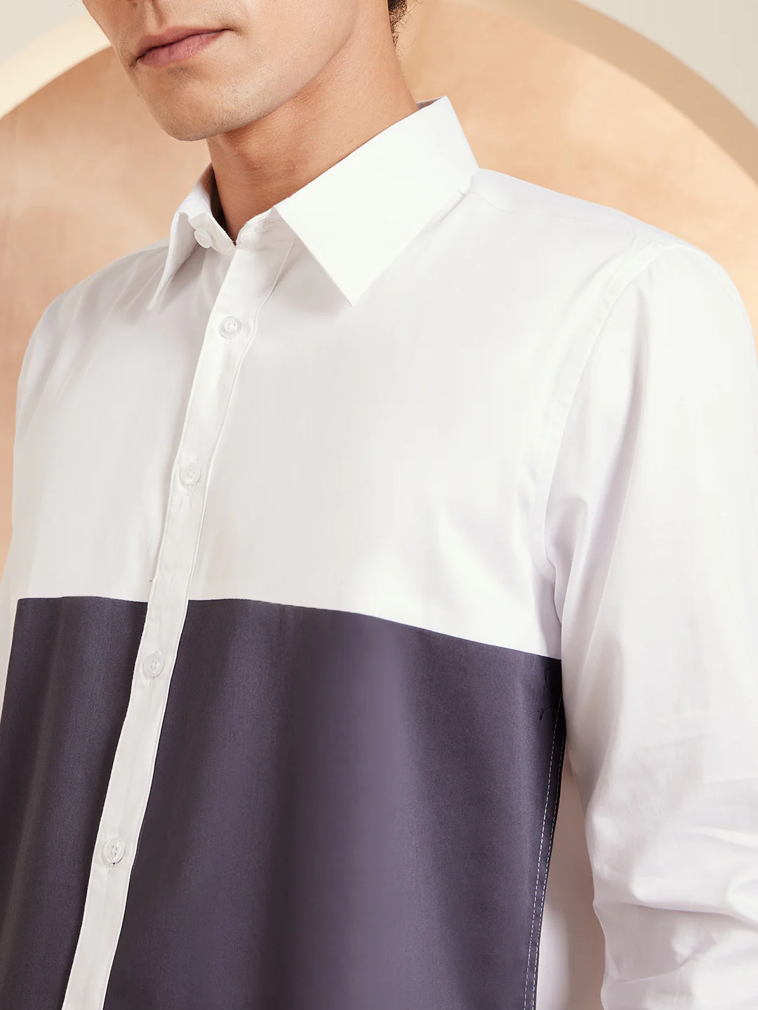 White & Grey: Full Sleeves Cotton Casual Shirt