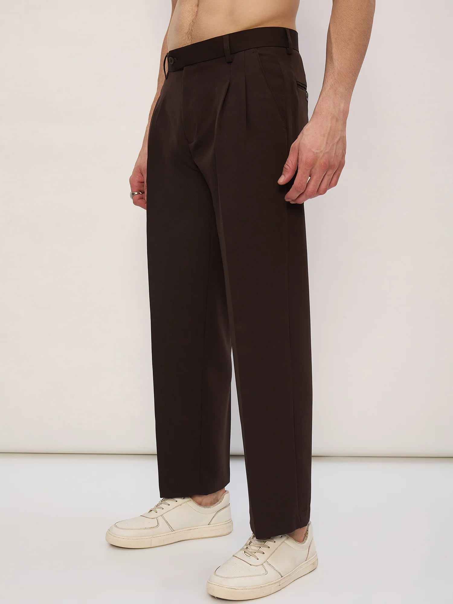 Brown: Korean Double pleated Baggy Fit Trouser