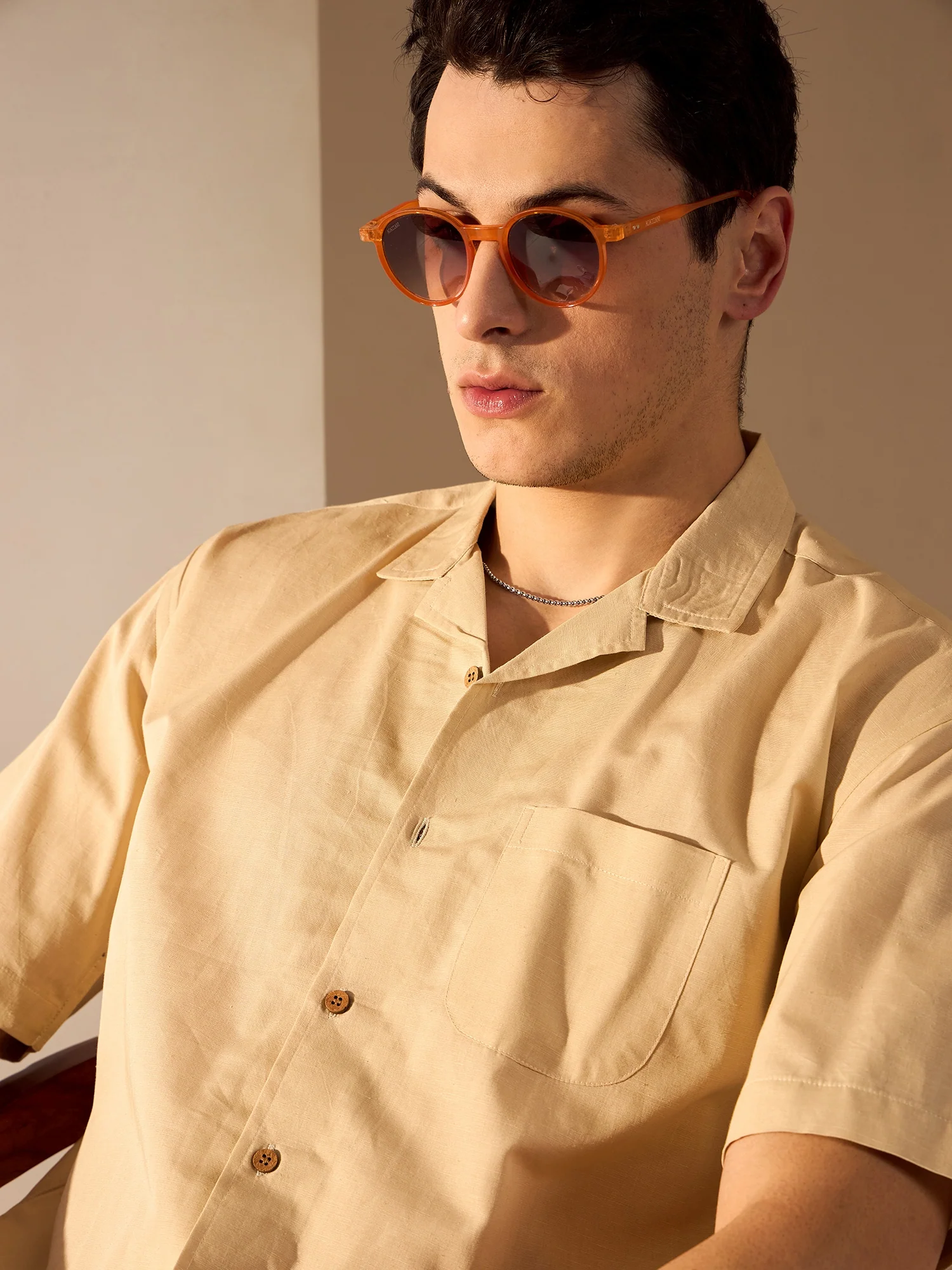 Beige: Half Sleeves Sustainable Hemp Oversize Shirt
