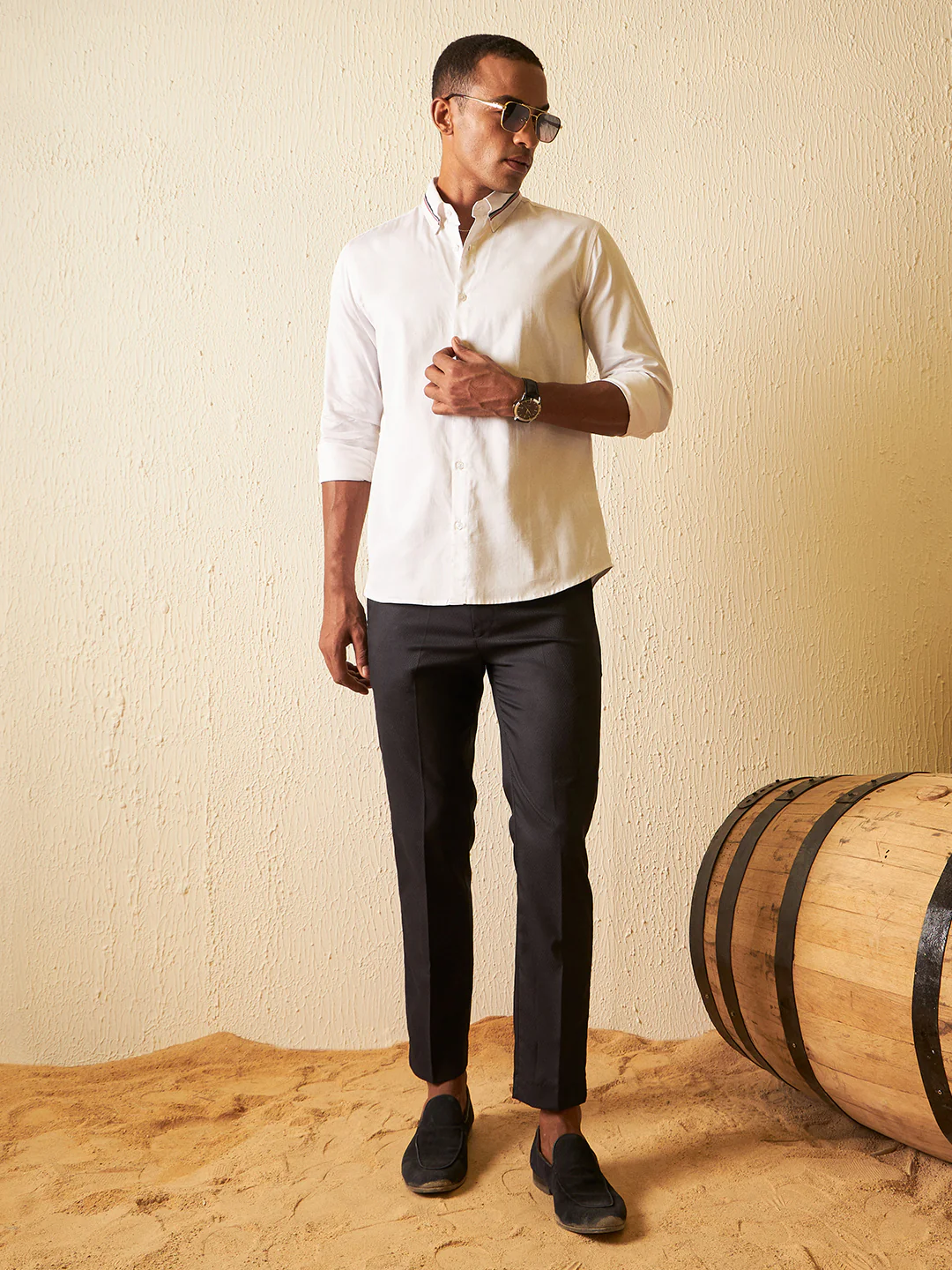 White: Full Sleeves Smart Slim Fit Party Shirt