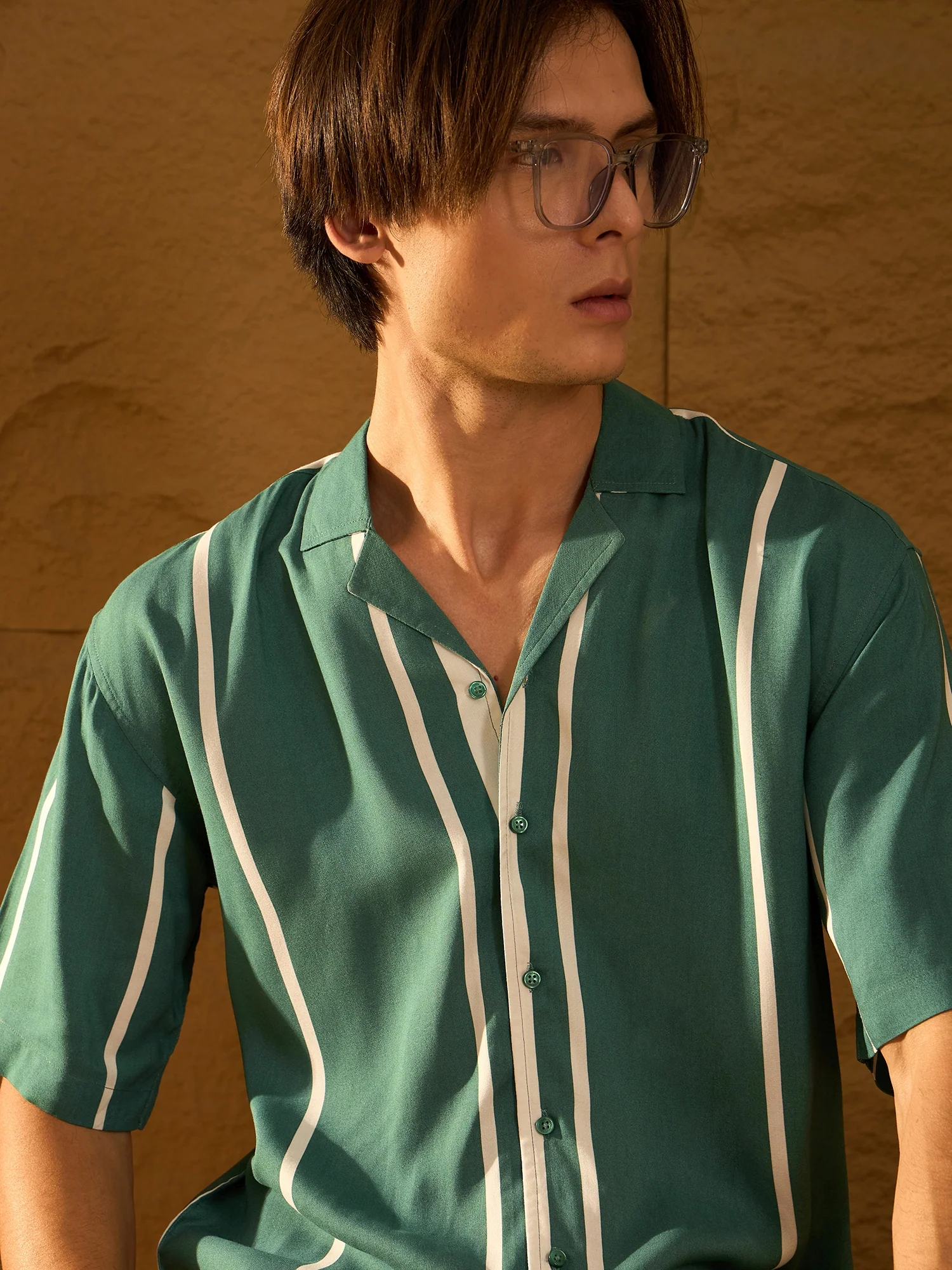 Green: Half Sleeves Oversized Stripes Shirts