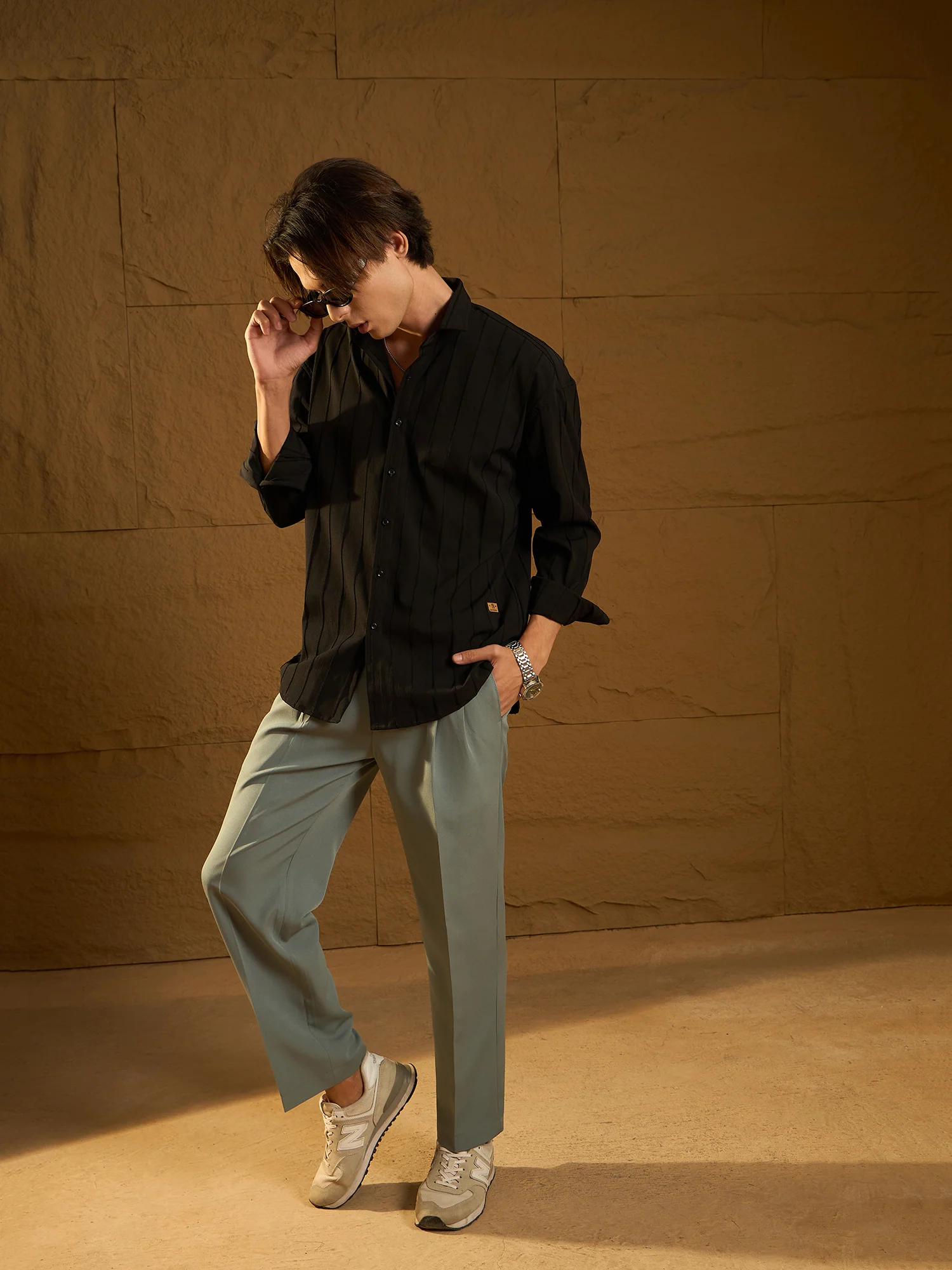 Black: Full Sleeves Oversized Pintuck Shirt