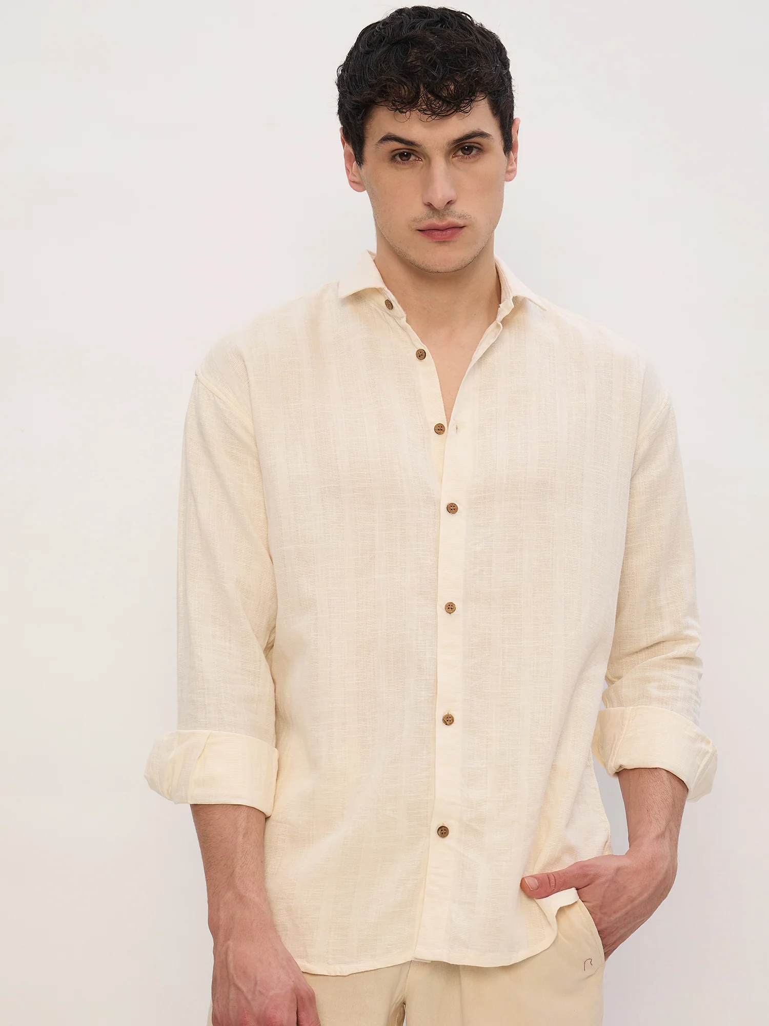 Beige: Self Design Shirt
