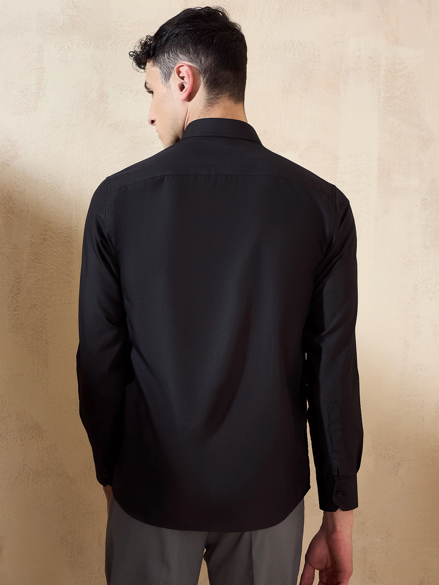 Black: Spread Collar Shirt