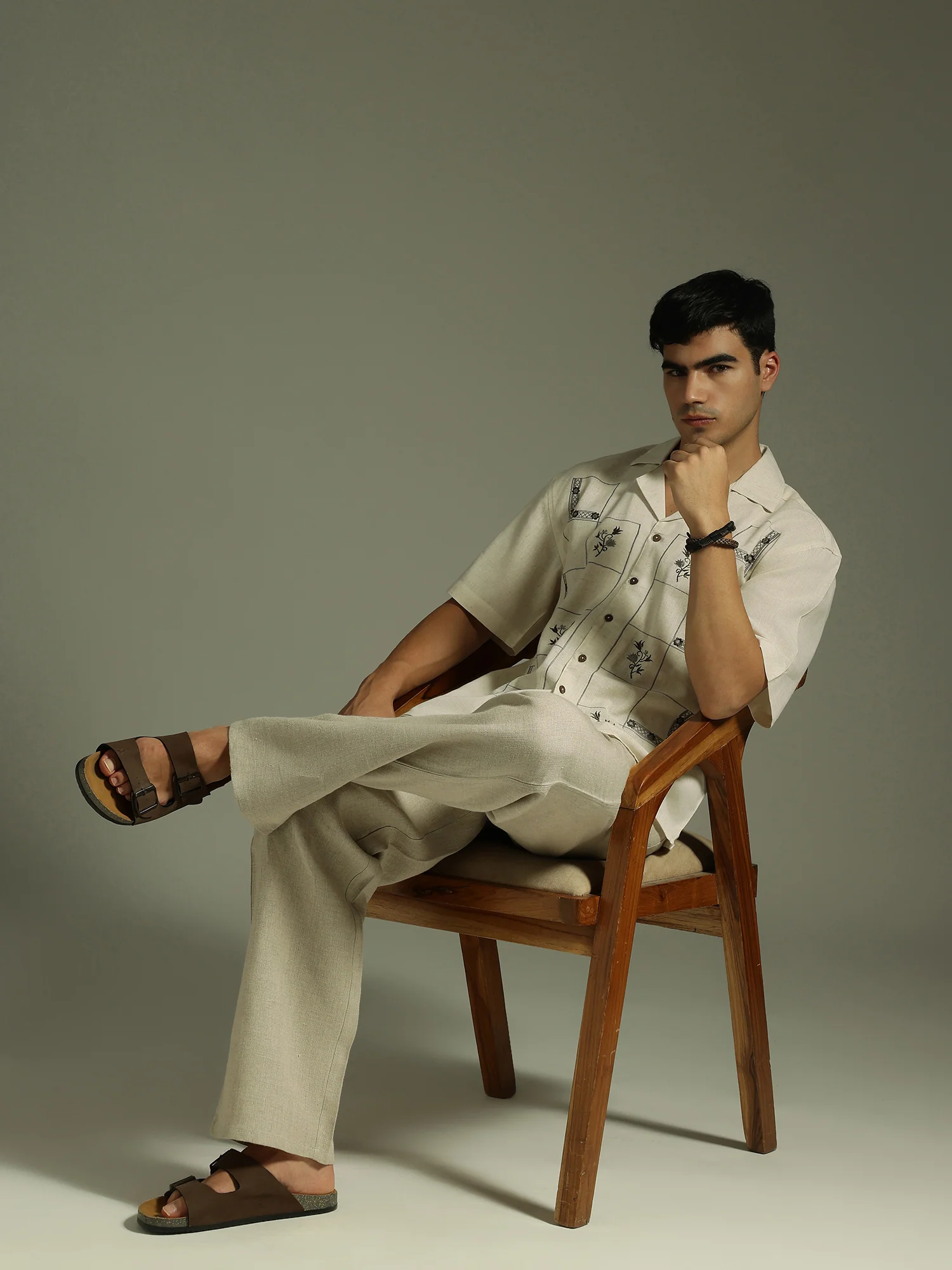Cream: Embroidered Drop Shoulder Oversized Shirt