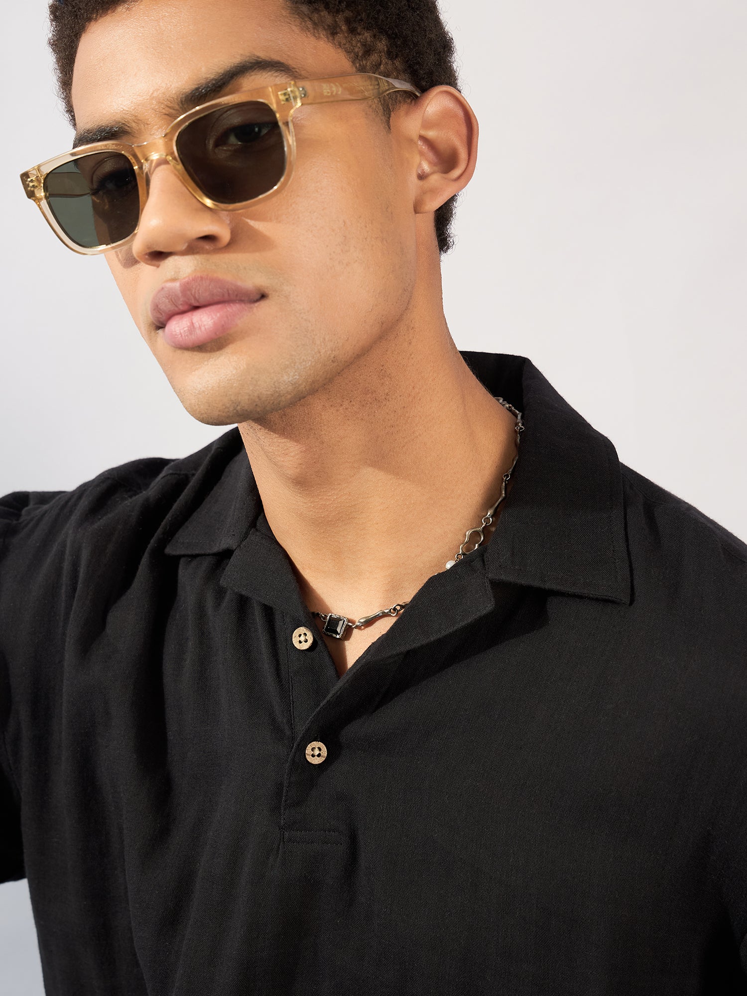 Black: Half Sleeves Muslin Oversized Kurta Shirt