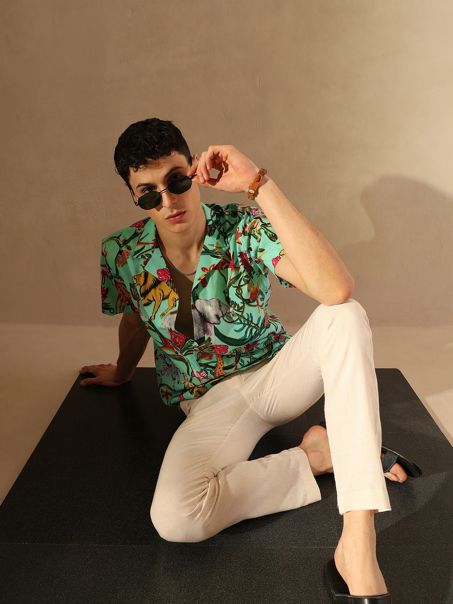 Light Green: Half Sleeves Block Printed Shirt