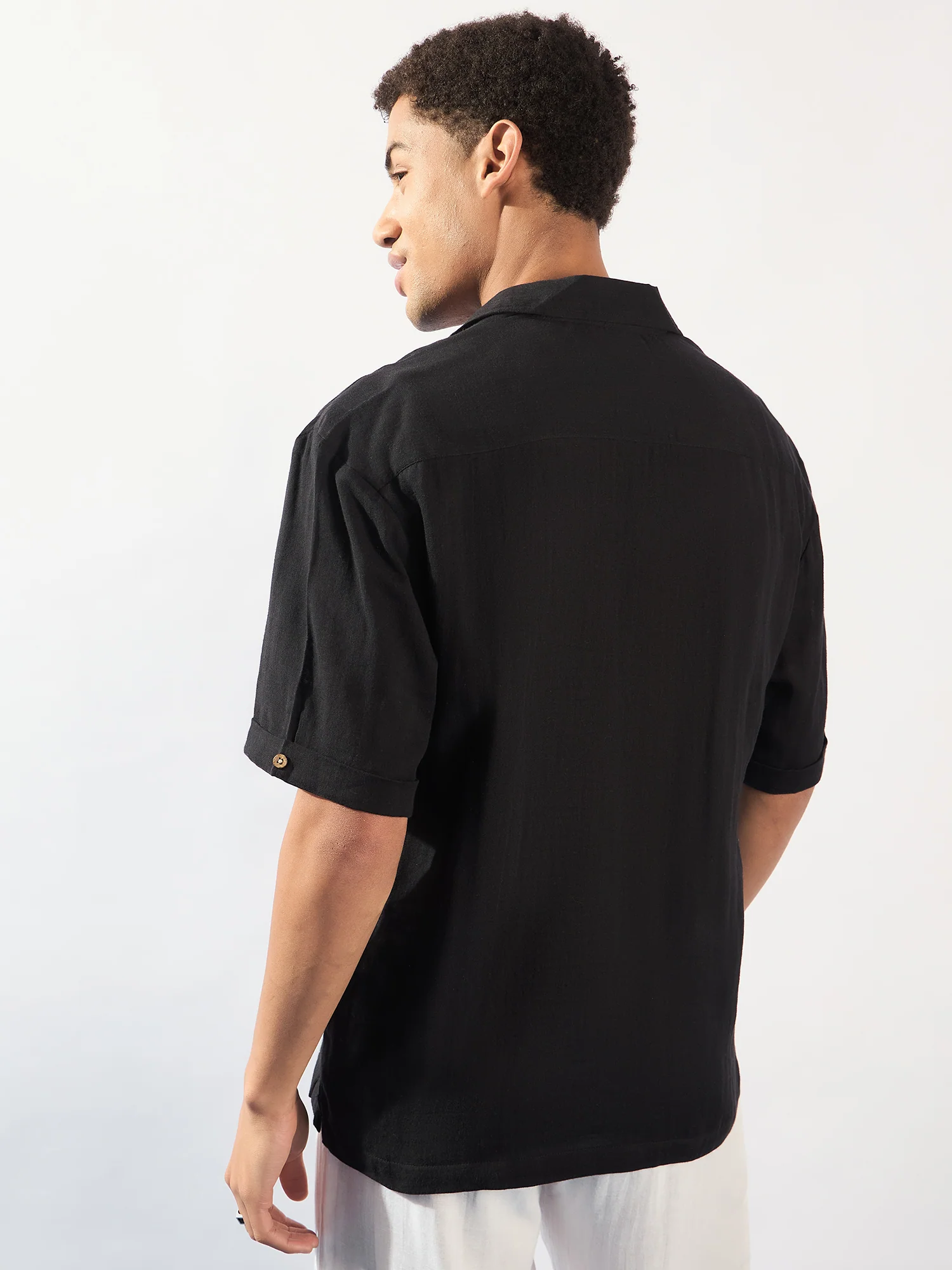 Black: Half Sleeves Muslin Oversized Kurta Shirt