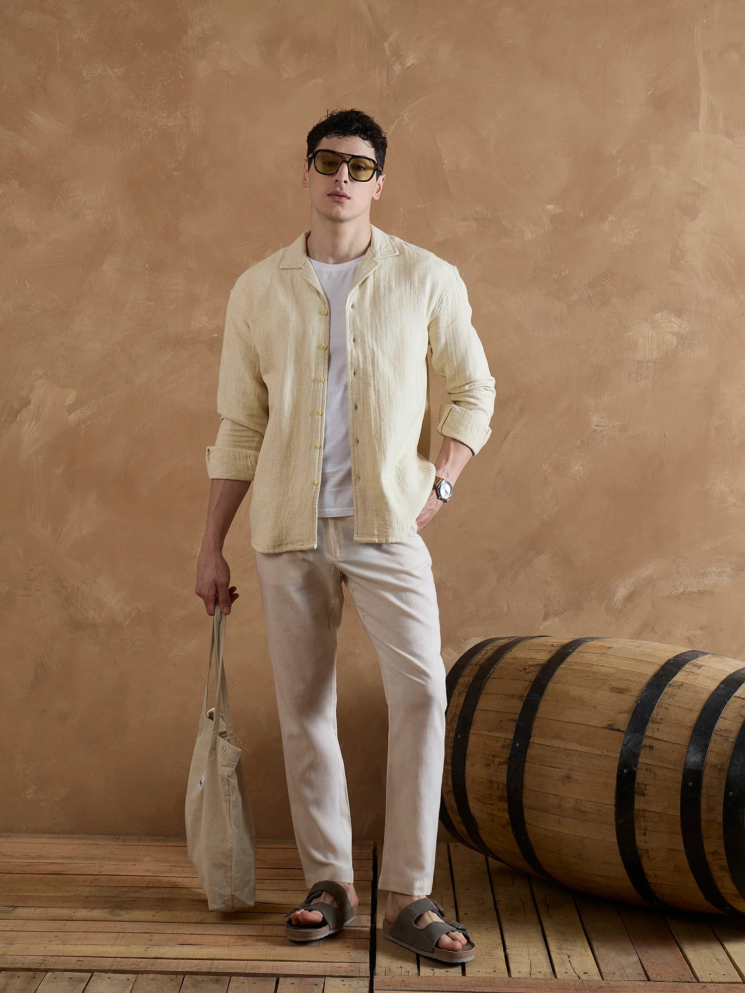 Beige: Full Sleeves Muslin Shirt