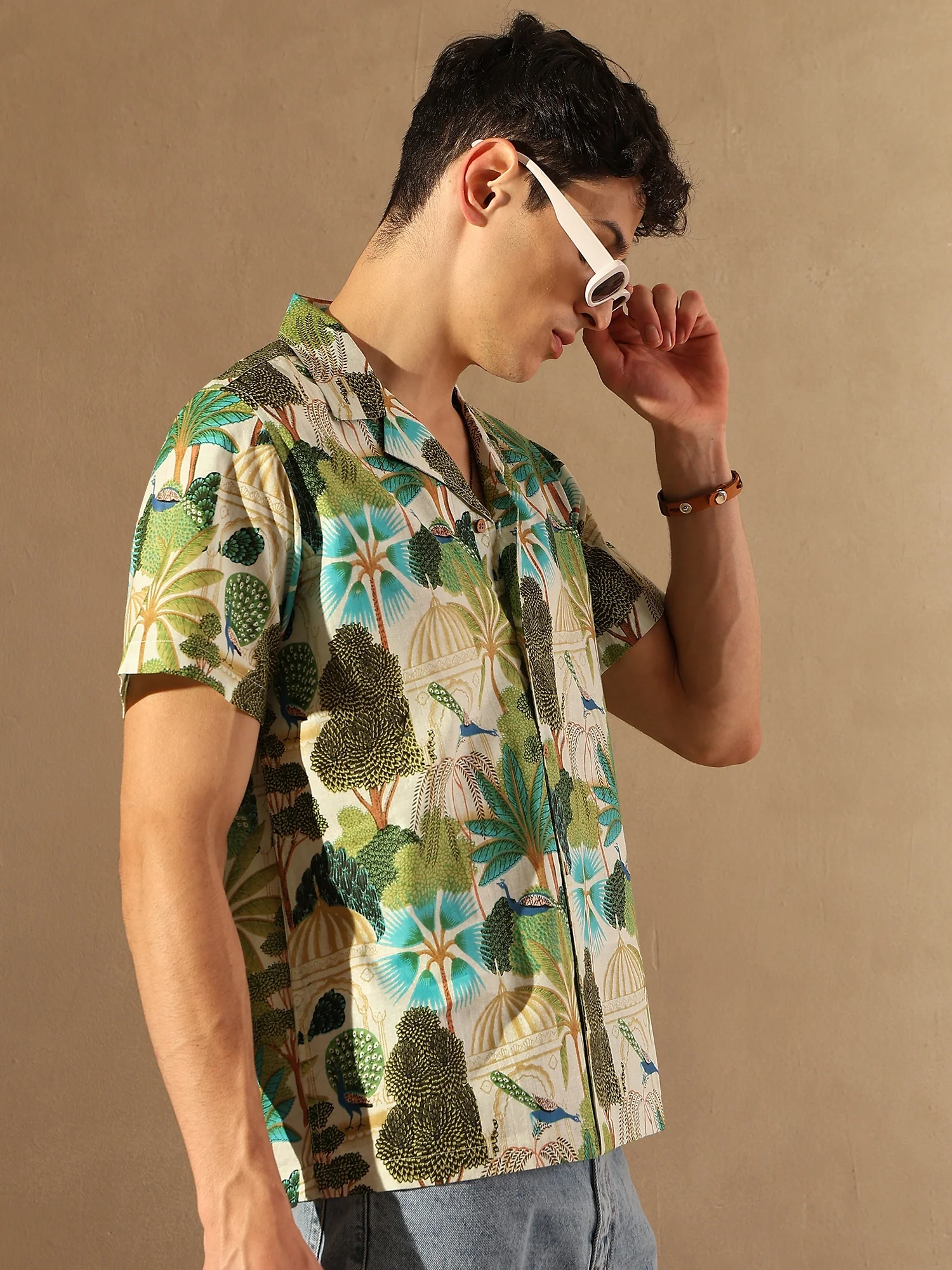 Off White: Half Sleeves Block Printed Shirt