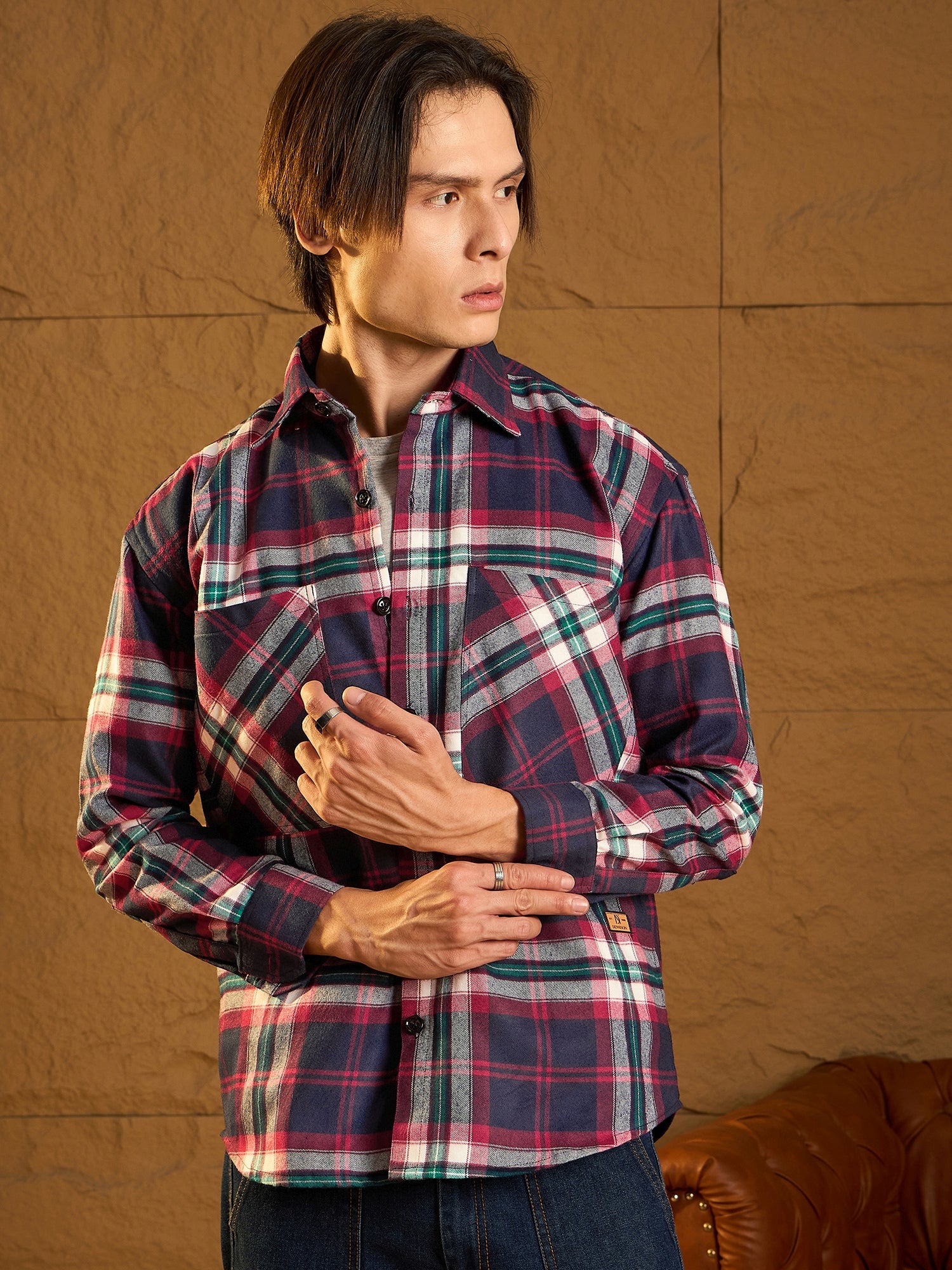 Red Double Pocket Oversized Shackets