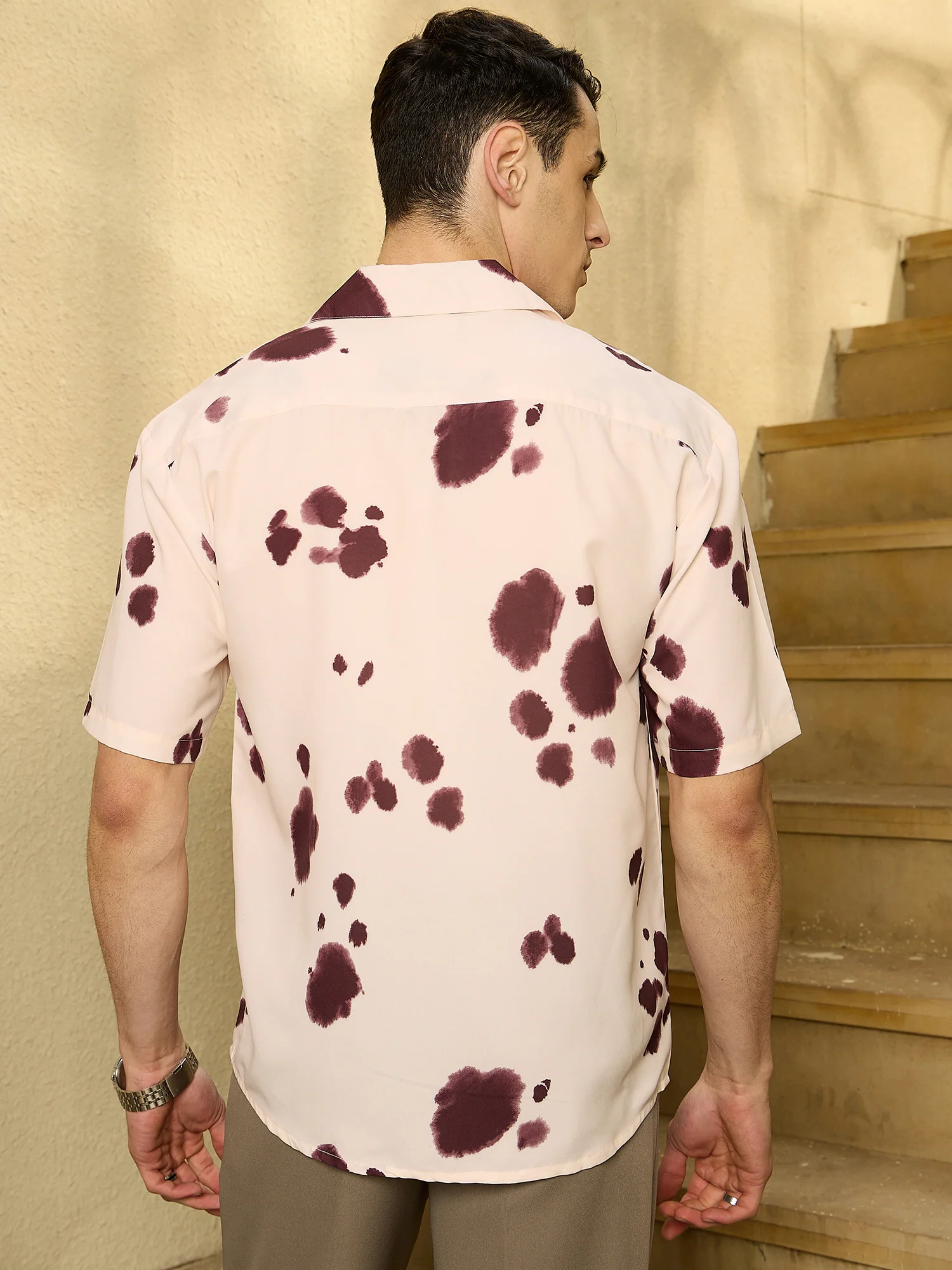 Cream & Purple: Abstract Printed Oversized Shirt