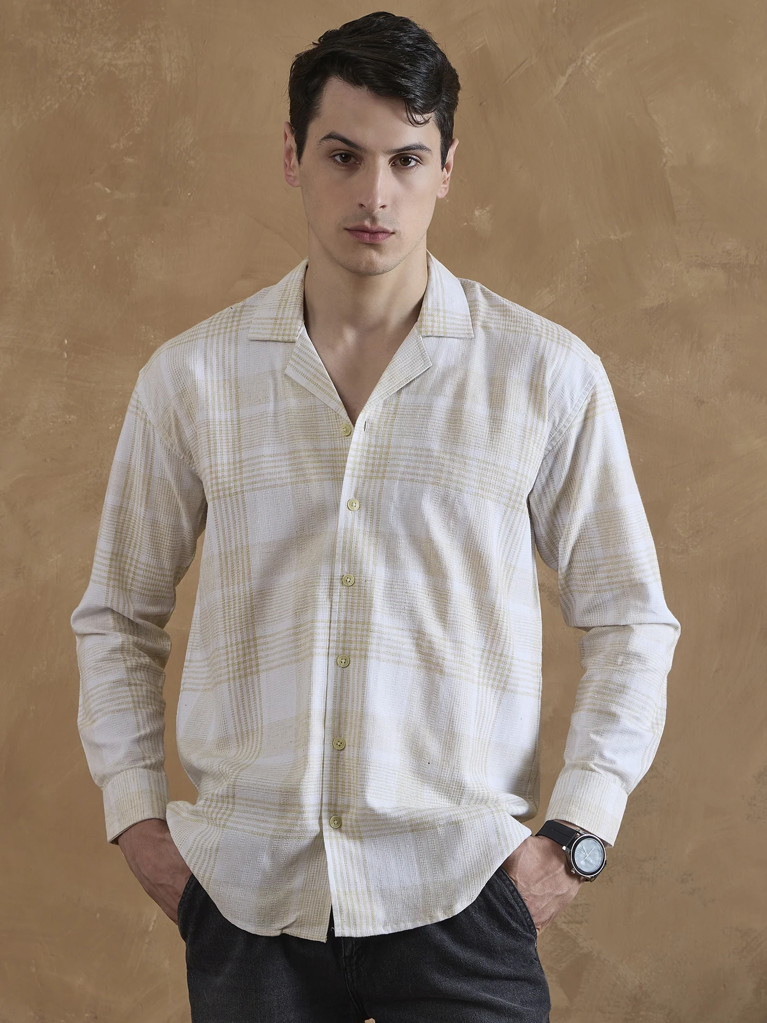 Yellow & White: Full Sleeves Checkered Shirt