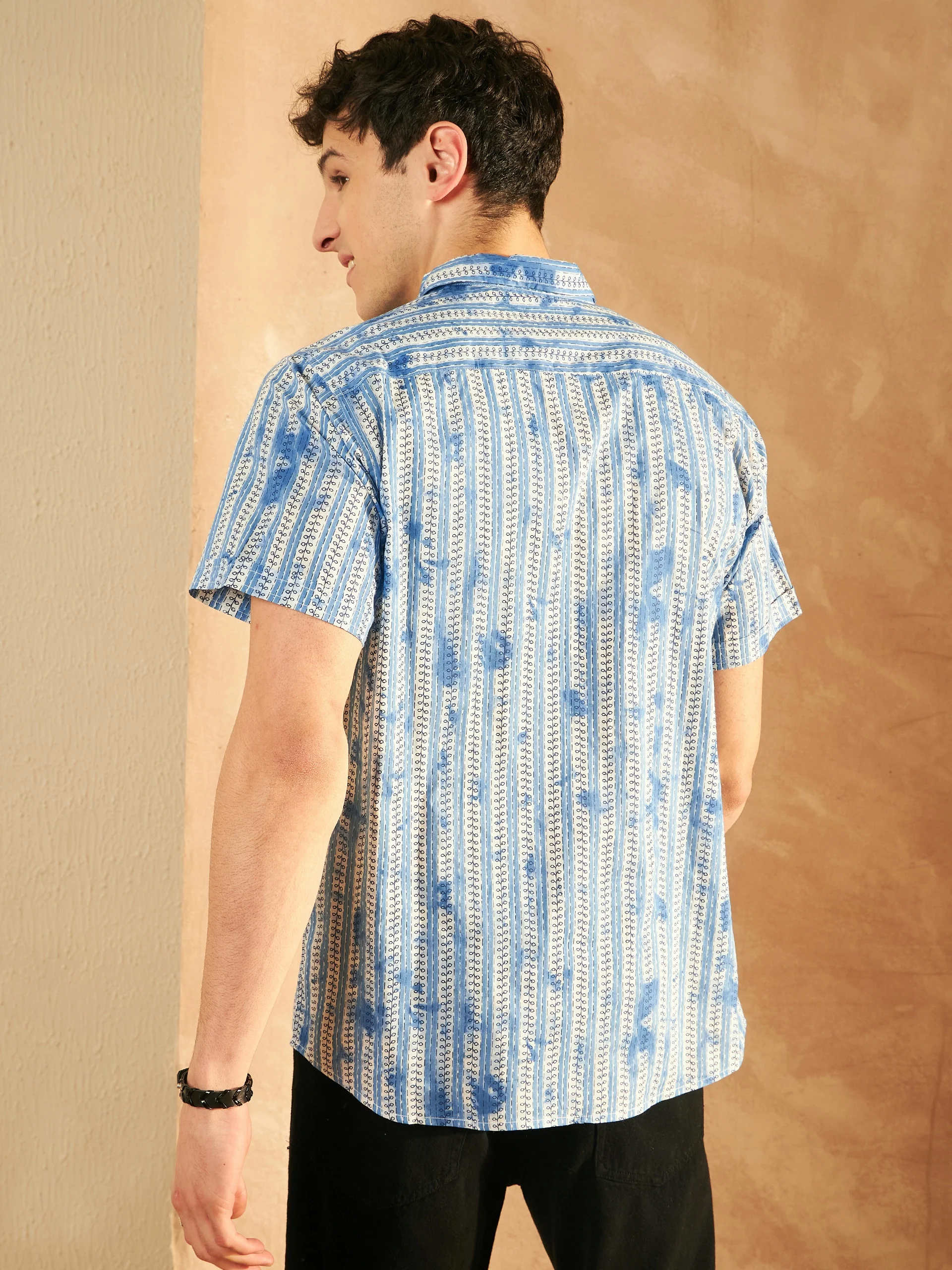 Blue: Half Sleeves Printed Shirt