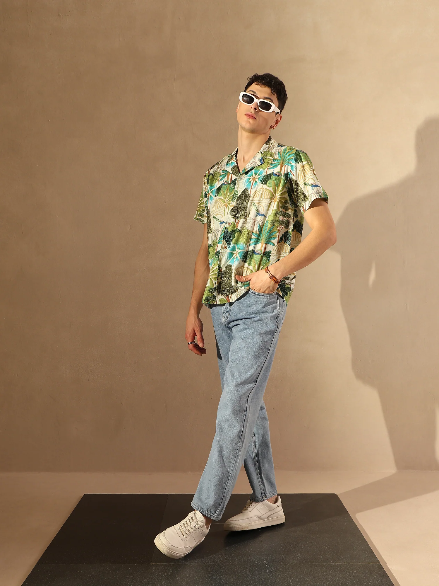Off White: Half Sleeves Block Printed Shirt