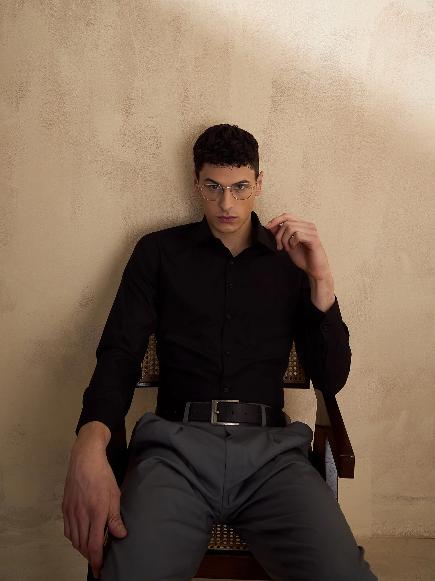 Black: Spread Collar Shirt