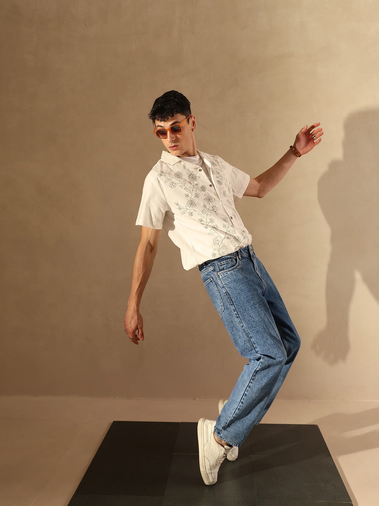 White:Half Sleeves Embroidery Casual Shirt