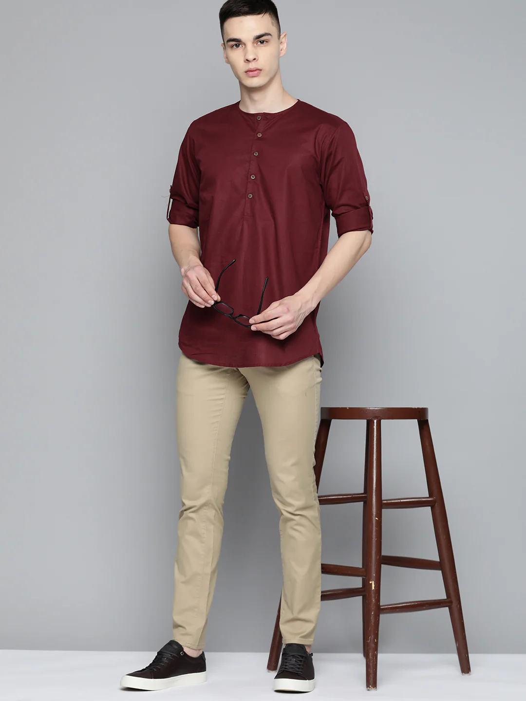 DENNISON Men Solid Linen Kurta