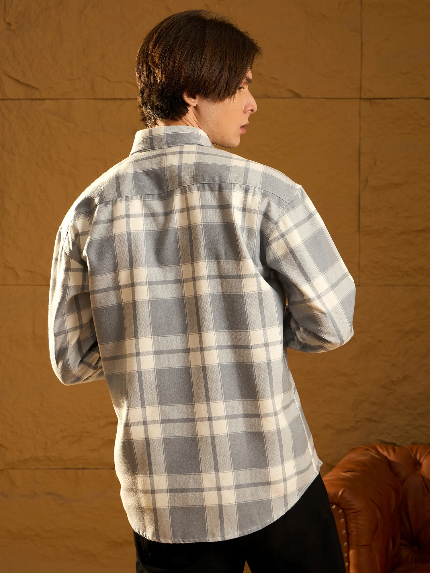 Grey & White Checked Oversized Cotton Shacket