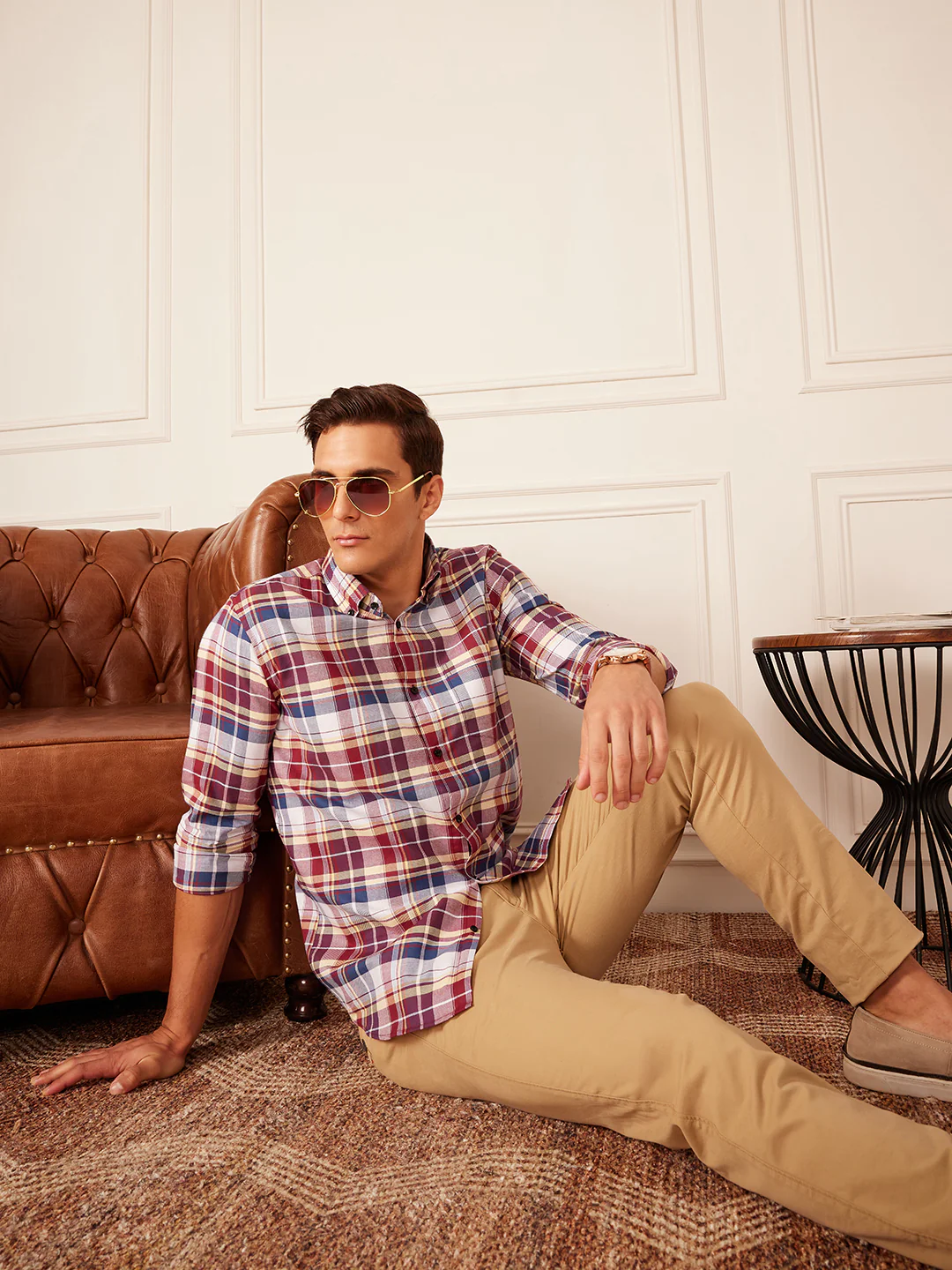 DENNISON Smart Tartan Checked Button-Down Collar Casual Shirt