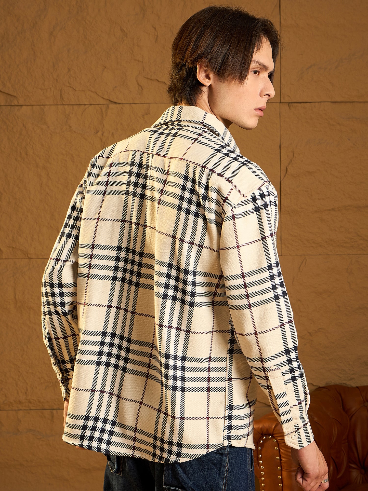 Off White & Black: Checked Oversized Cotton Shacket