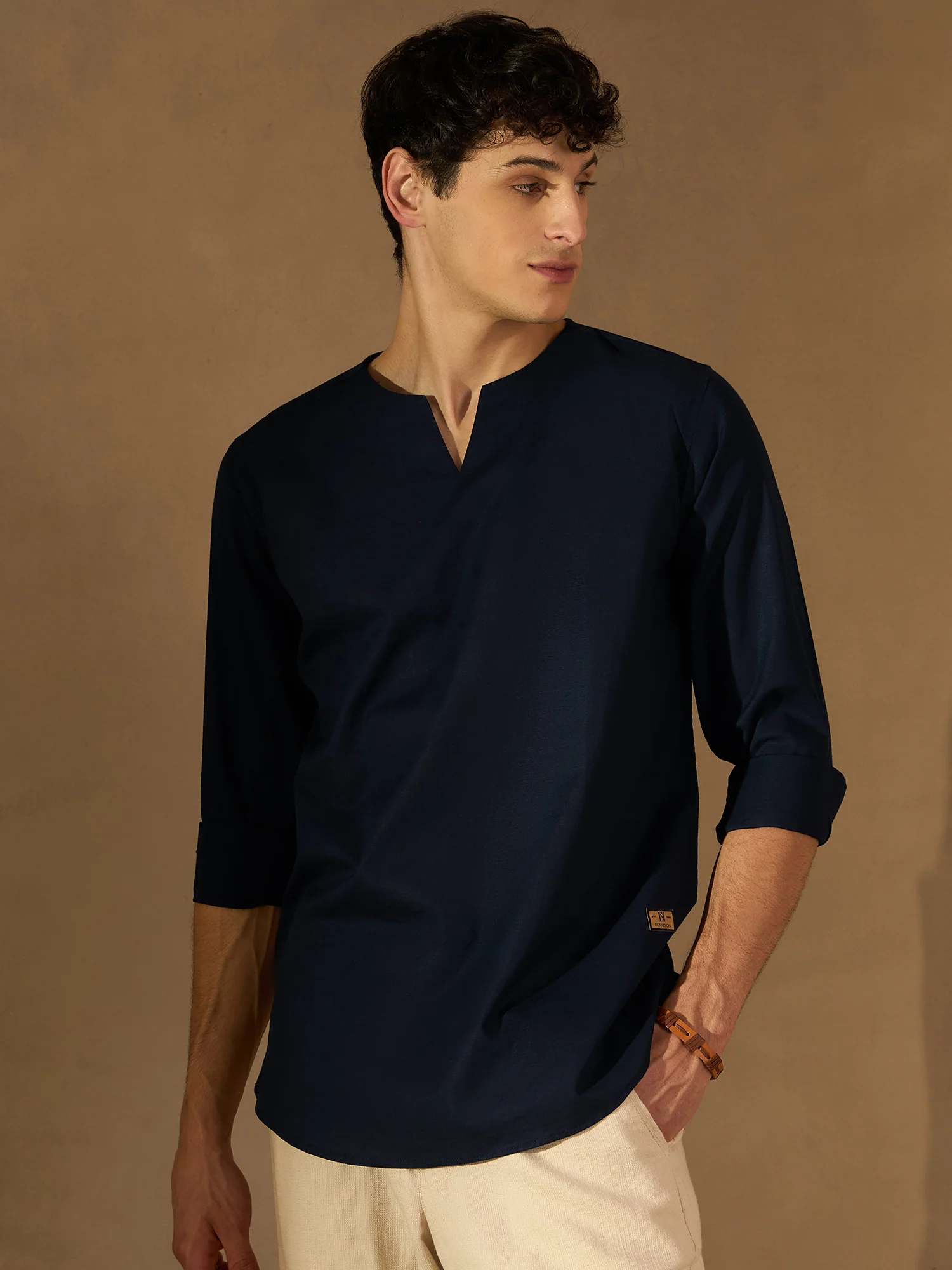 DENNISON Men Navy Blue Solid Pure Cotton Indigo Kurta