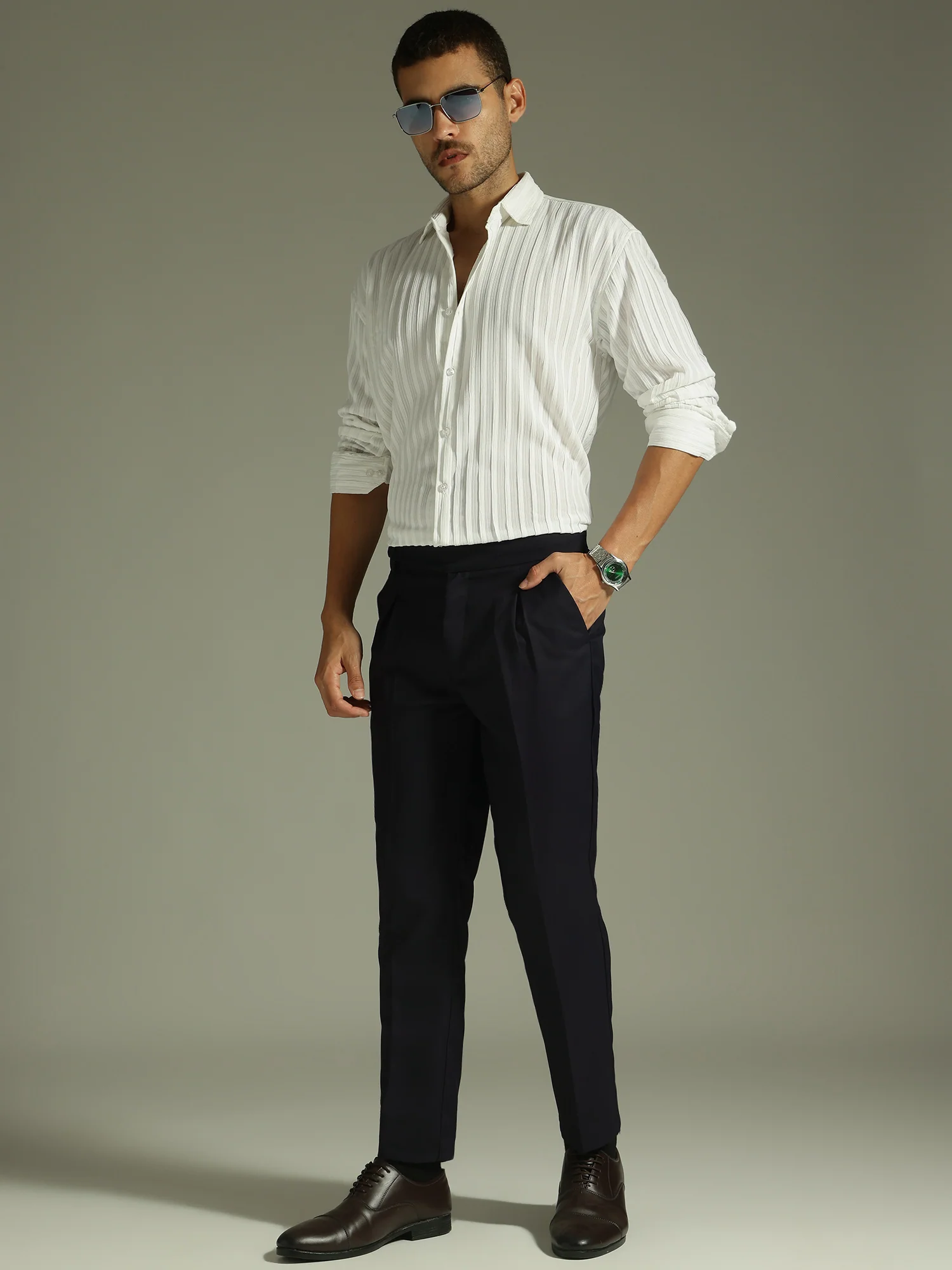 Navy Blue: Adjustable Fastening Neopolitan Trouser