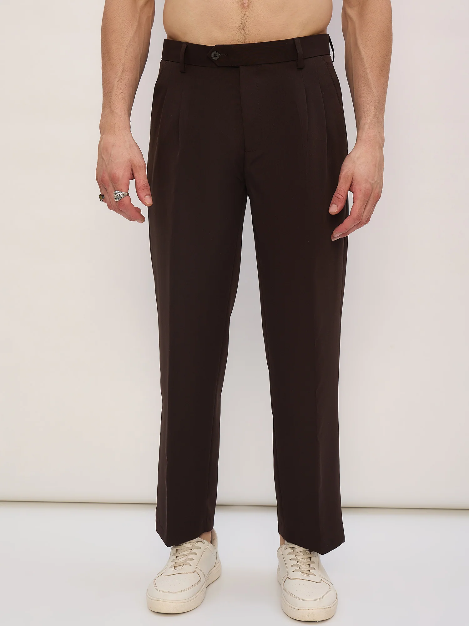 Brown: Korean Double pleated Baggy Fit Trouser