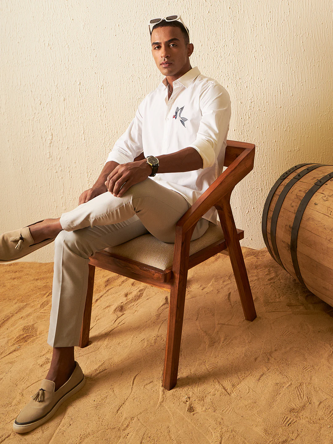 White: Full Sleeves Slim Fit Embroidery Shirt