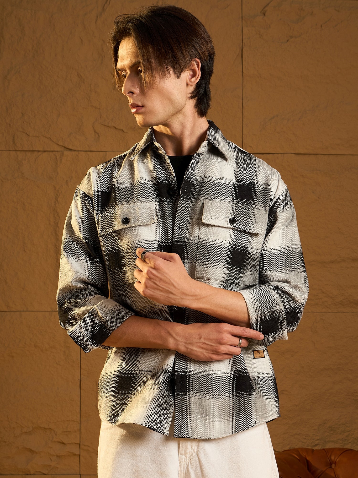 Black & Grey: Oversized Cotton Checked Shacket